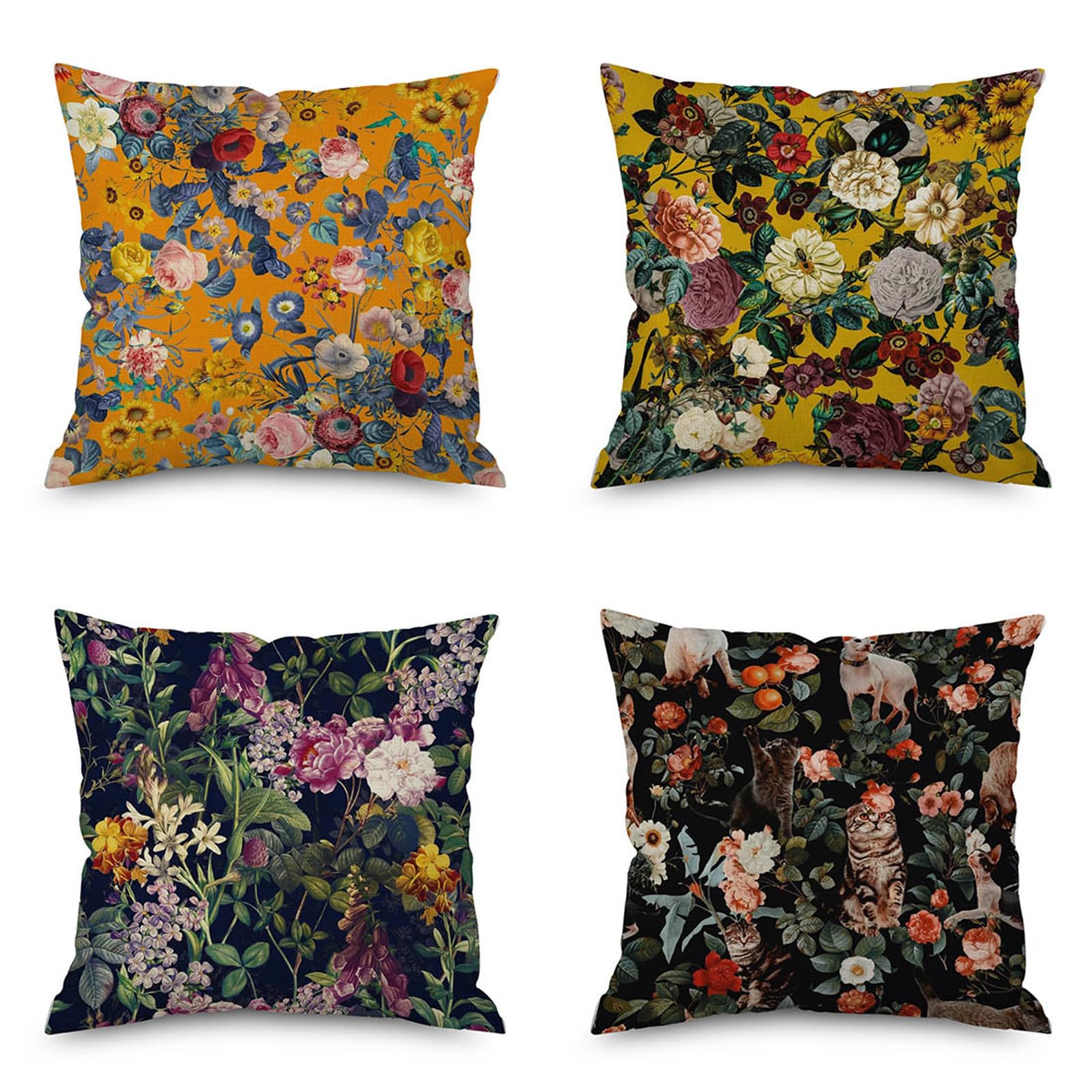 Housses de coussin 80x80cm fleurs colorées lin carré canapé extérieur