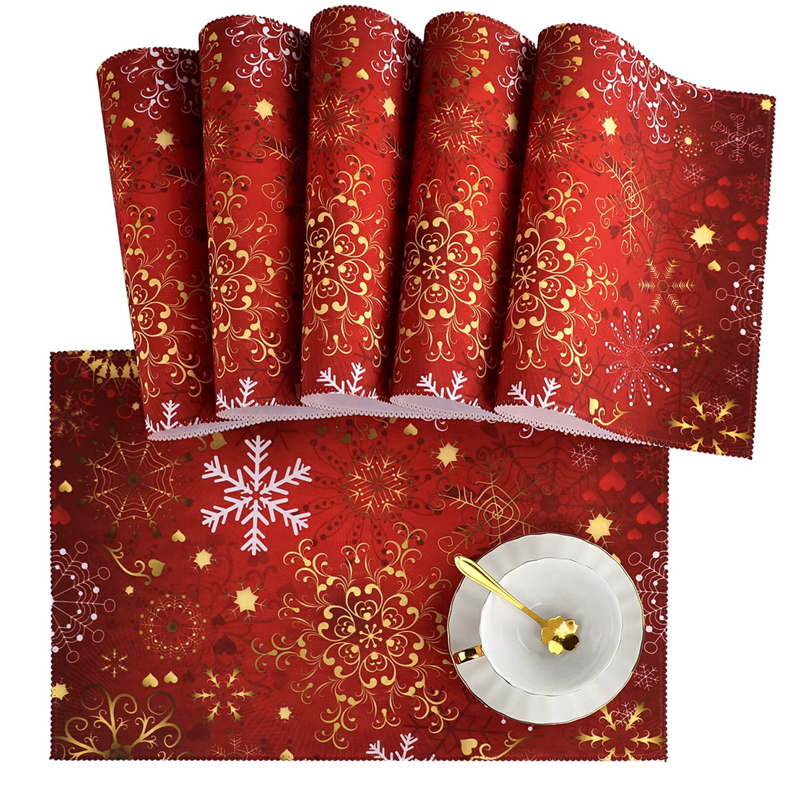 Naanle Christmas Holiday Placemats Set of 6 Christmas Snowflake Non Slip Heat-Resistant Washable Table Place Mats for Kitchen Dining Table Home Decoration 12