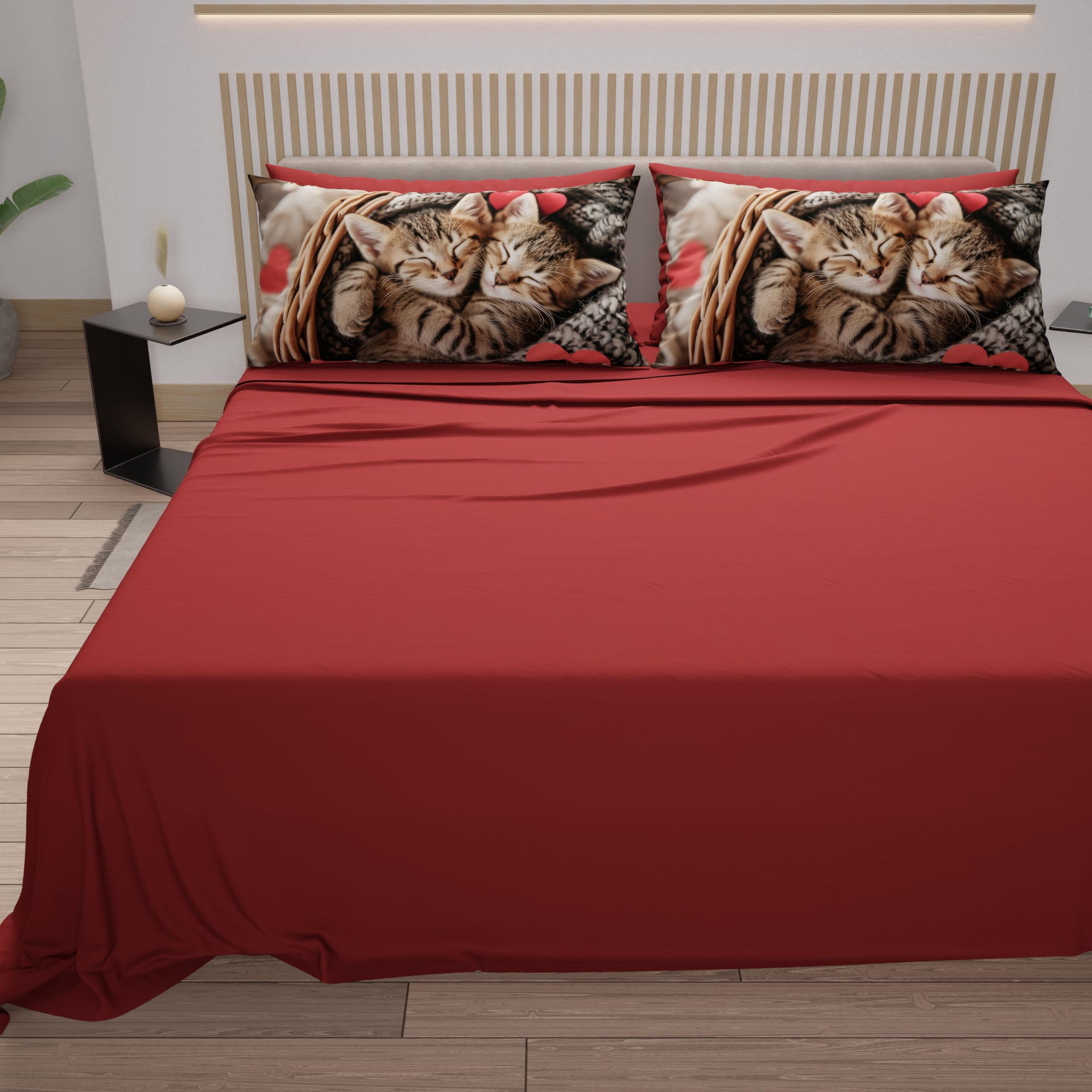 PETTI Artigiani Italiani, Bed Linen Animals with Cats in Cotton with Pillowcases in Digital Print, Single Bed Sheet - Image 4