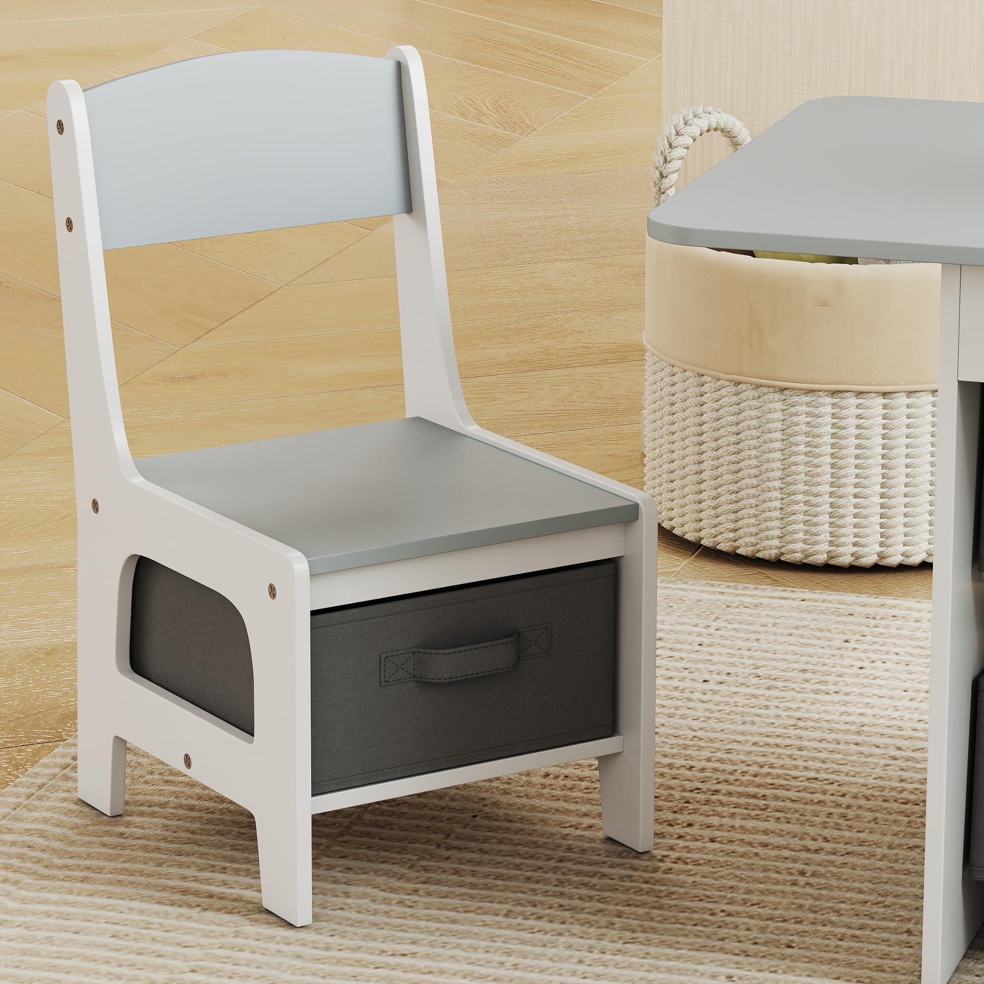 AIYAPLAY Table Enfant avec Chaise, Ensemble Table et 2 chaises Enfant pour Dessiner, Jouer, étudier avec 6 tiroirs Amovibles, pour Fille garçon 3-8 Ans, Gris Clair