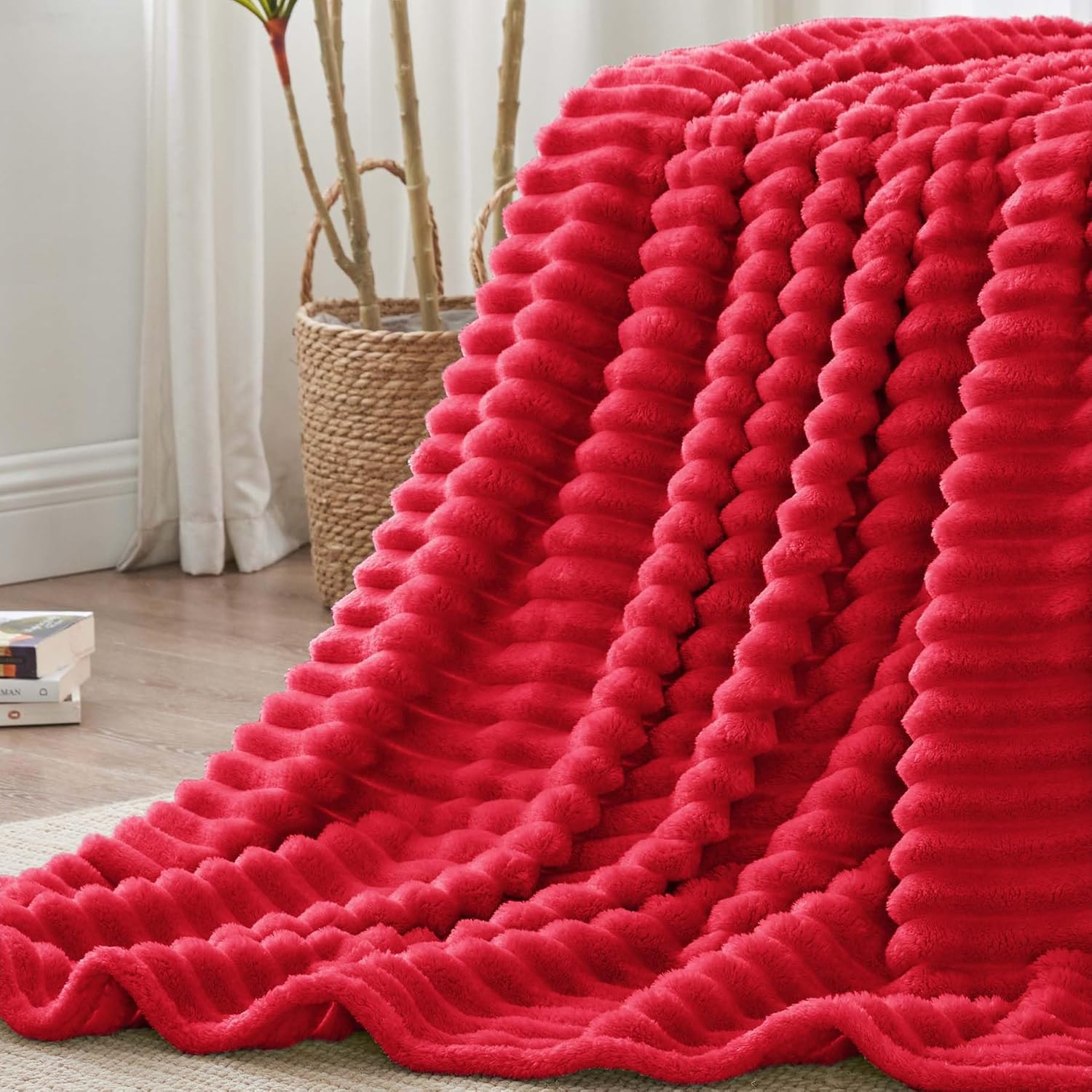 BEDELITE King Size Blanket for Bed, 300GSM Soft & Warm Fleece Blanket, Decorative and Giftable Striped Red Blankets for Women, Men, 108"x90" - Image 6