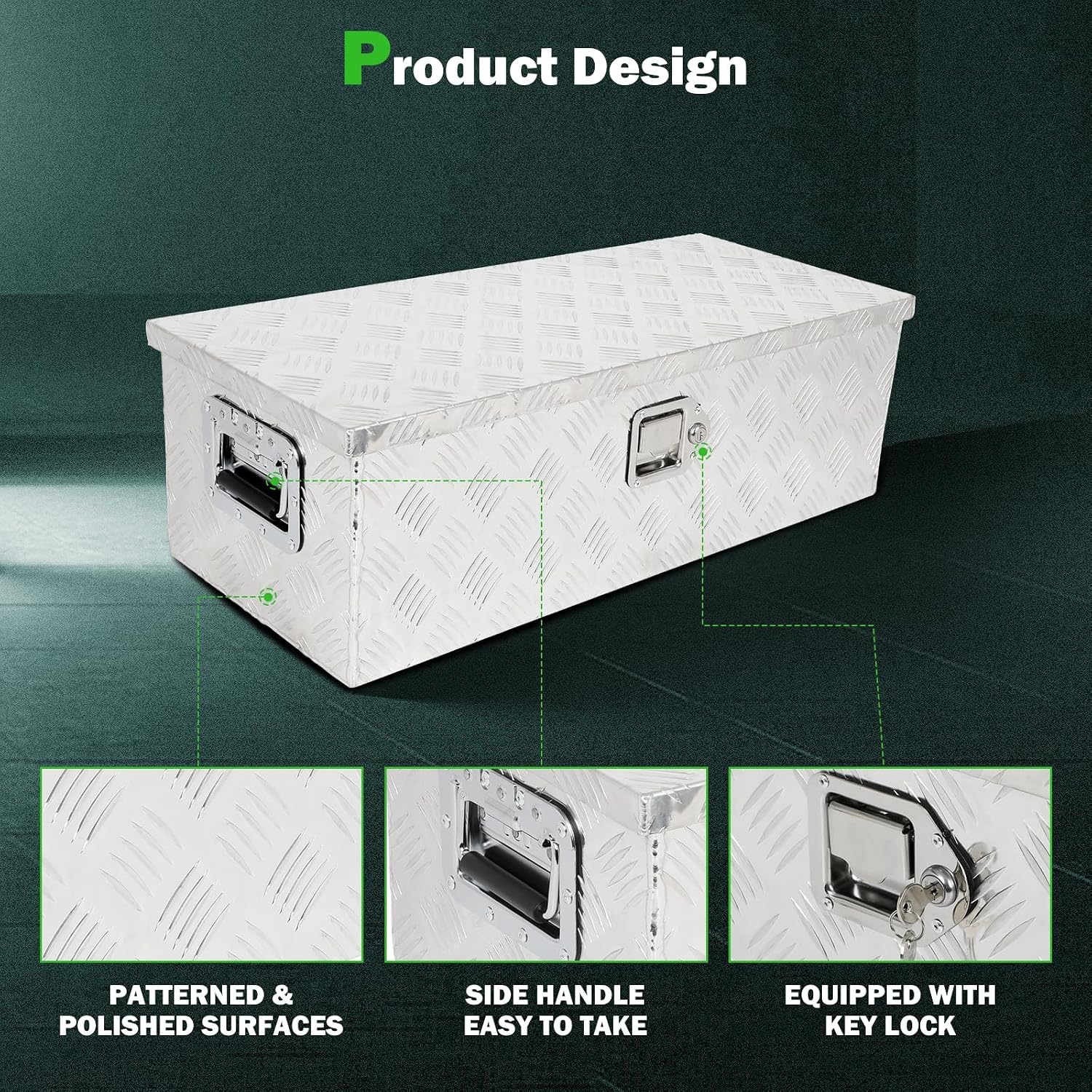 SCITOO 30 Inch Diamond Plate Truck Bed Tool Box,Heavy Duty Crossover Aluminum Storage for Most Full Size Pickups,Lockable Weatherproof Chest,Fits 30" Truck Beds,Easy Access to Load and Unload