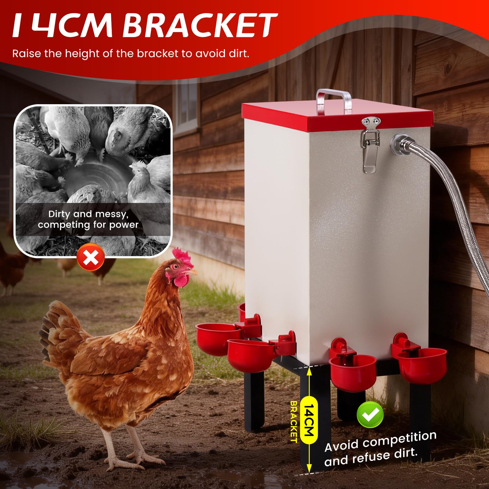 Bebedero automático para pollo de 12 litros con 6 vasos para bebedero automático para pollos, bebedero automático para pollos de acero inoxidable y pollitos para pollo, pato, ganso, pavo