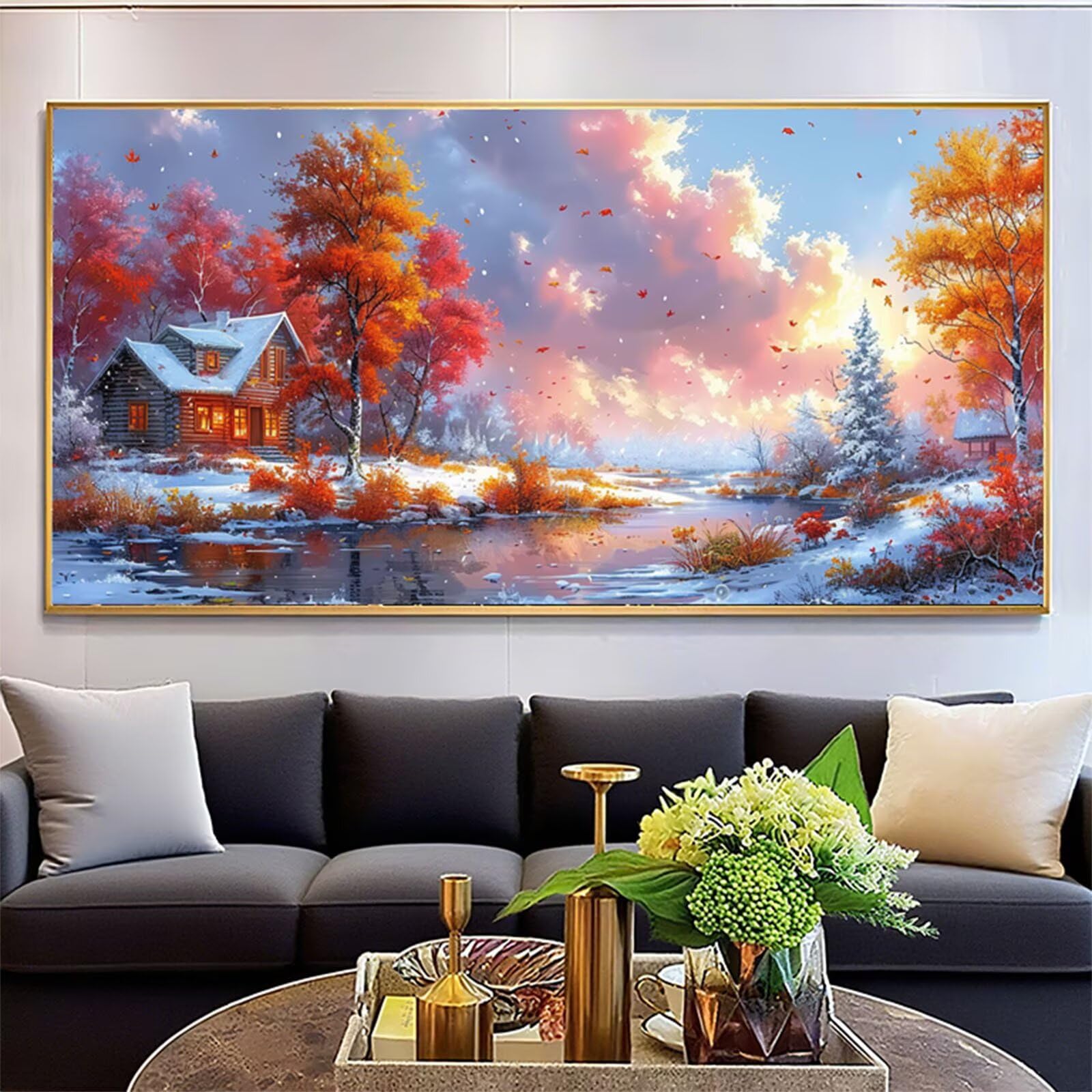 Diamentowe malarstwo zimowe diamentowe dorośli 5D rysunek diamentowy kabina obrazy diamentowe, 60 x 120 cm diament sztuka haft krzyżykowy puzzle rzemiosło dziewczyna dekoracja ścienna J2-429