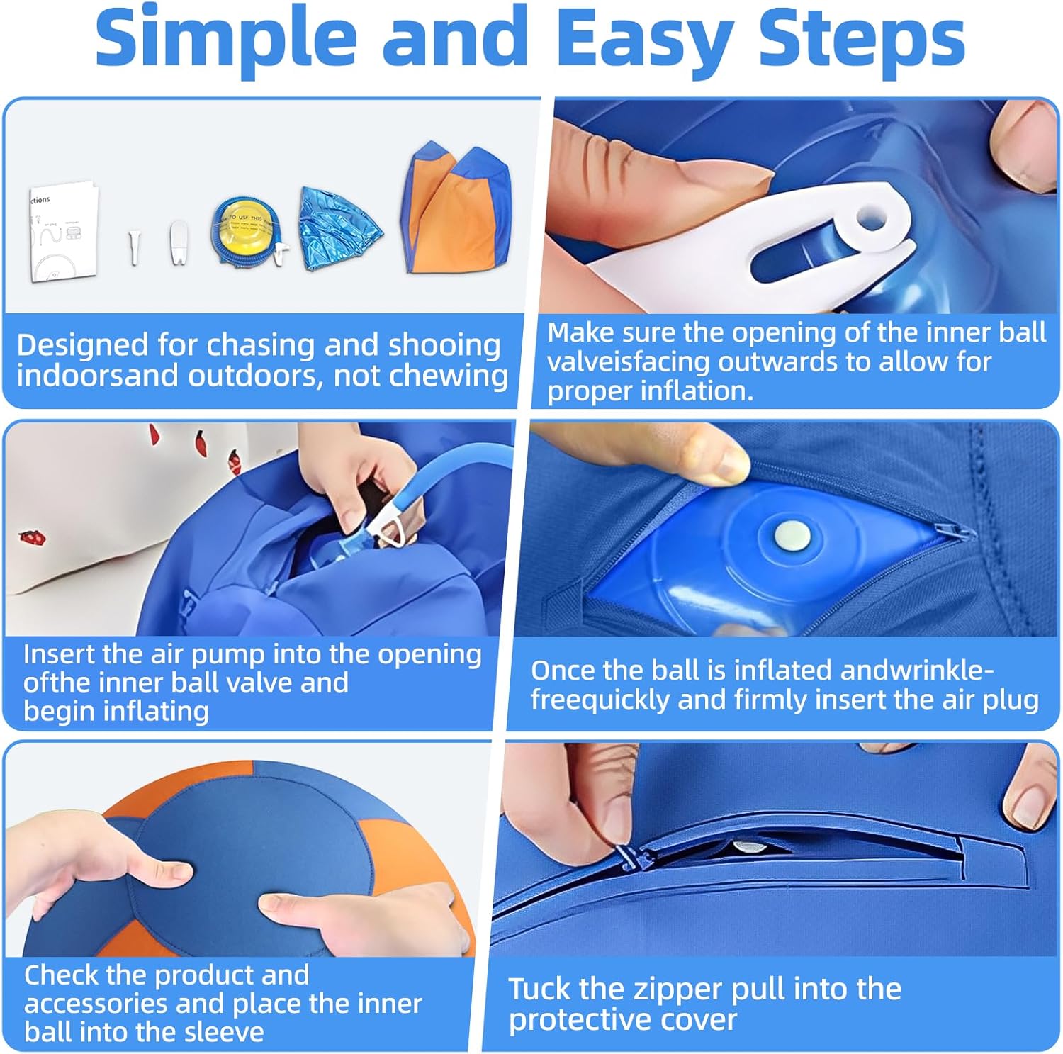 18" Herding Ball for Dogs - Upgraded Chew-Resistant Double-Layer Material Durable Waterproof Dog Toy Suitable for Australian Shepherds, Cattle Dogs, Sheepdogs (Orange+Yello+Blue)