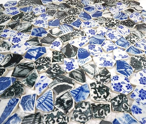 Miniatura 8 de Lanyani Surtido de azulejos de porcelana de cerámica rotos piezas de porcelana azul y blanca para manualidades de mosaico, cubierta de 11 x 11
