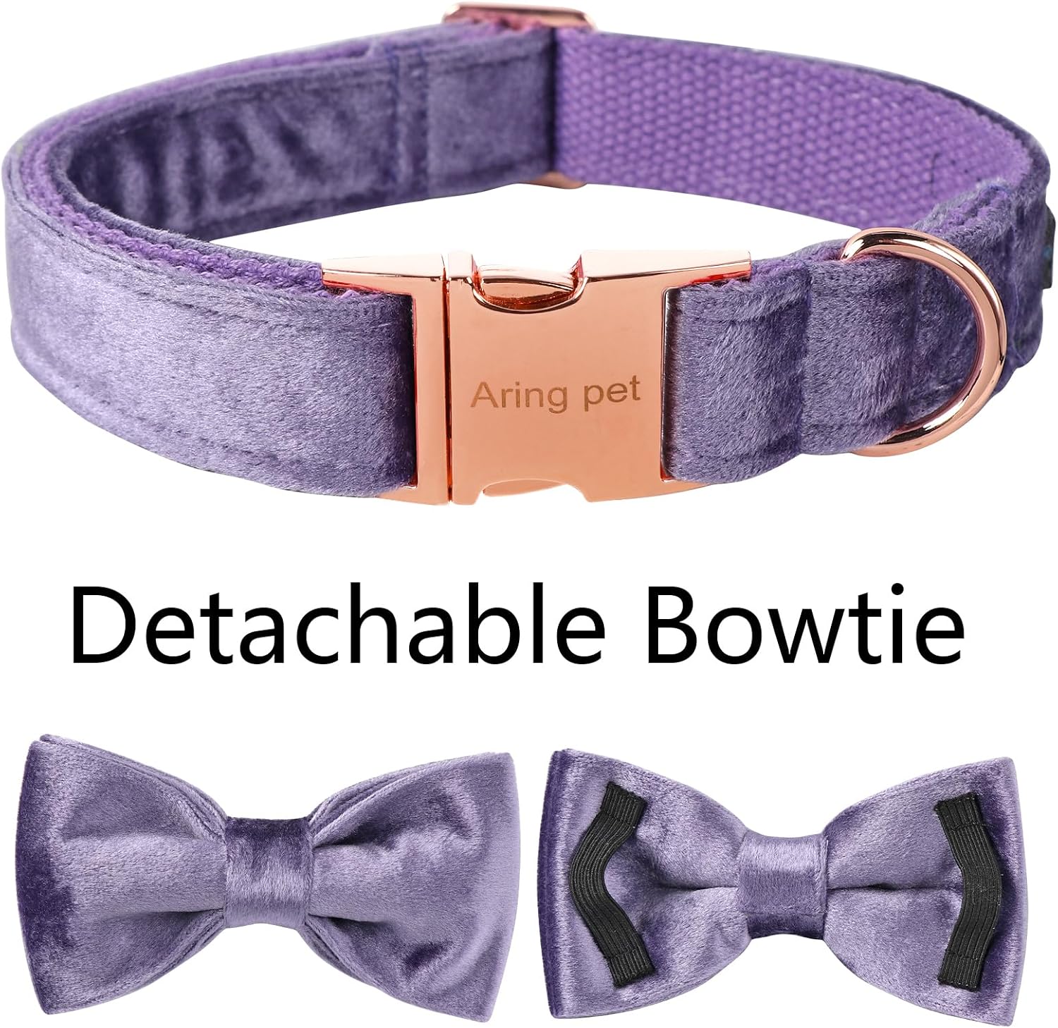 ARING PET Bowtie Dog Collar-Velvet Dog Collars with Removable Bowtie, Cute &Comfortable Purple Dog Collar,Small. image 4
