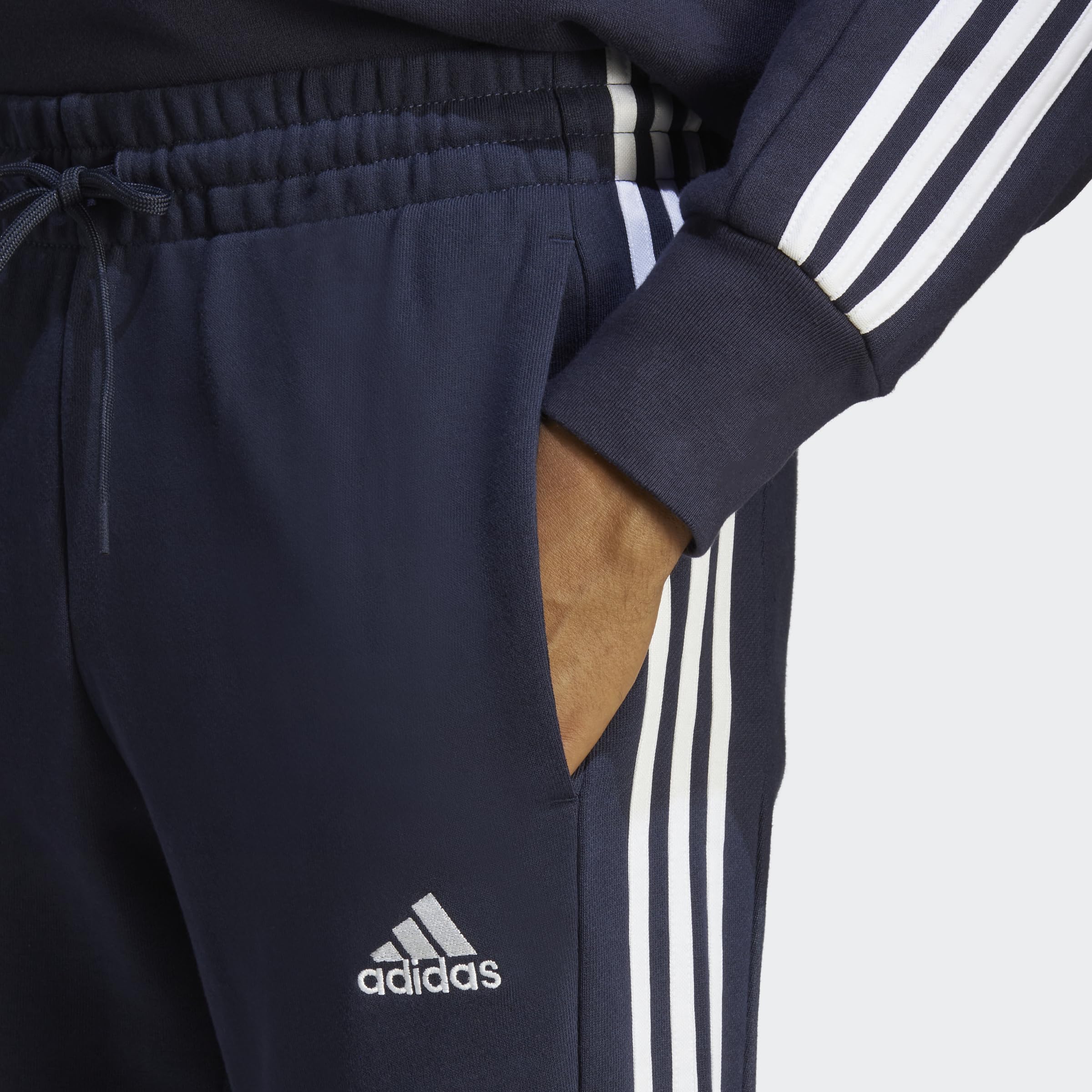 adidas Hombre Essentials French Terry Tapered Cuff 3-Stripes Pants, Legend Ink / White, XXL