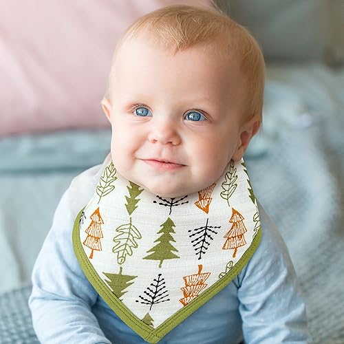 Miniatura 5 de DREAMS & DIMPLES Baberos de muselina para bebé con botón de presión ajustable, sin níquel, paquete de 4 baberos bandana para recién nacidos, niños