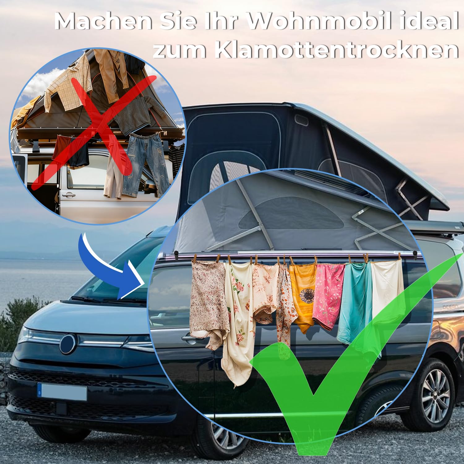 TOPOWN Camping Wäscheleine für VW California, Camping Wäscheleine für California T6 T6.1 (Ocean/Coast/Beach), Camping Wäscheleine Kederschiene für VW California T5 T6 T6.1, zubehör für VW T5 T6