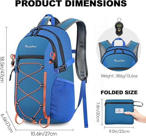 Miniatura 3 de Seektop Mochila de senderismo impermeable plegable de 20 L, ultraligera, pequeña, ligera, mochila plegable para hombres y mujeres