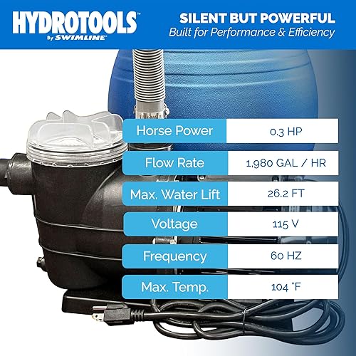 Miniatura 5 de SWIMLINE HYDROTOOLS 71236 Hydro-Flo 0.25 HP 2200 GPH SOBRE EL TIERRA Potente bomba de piscina 1 velocidad extra grande cesta colador vertical