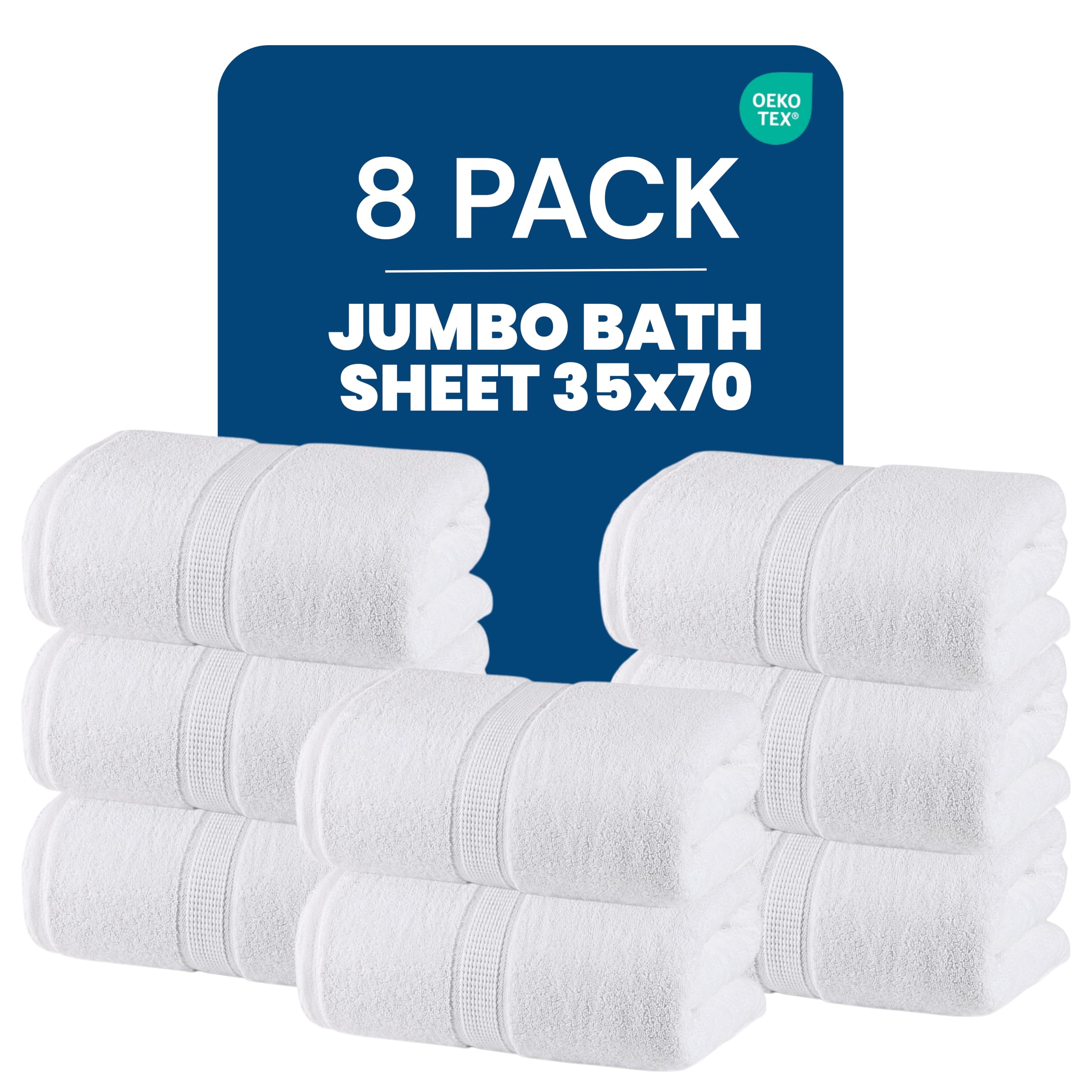 Bulk 8-Pack Commercial Jumbo Bath Towel, 35" x 70", 600 GSM, White