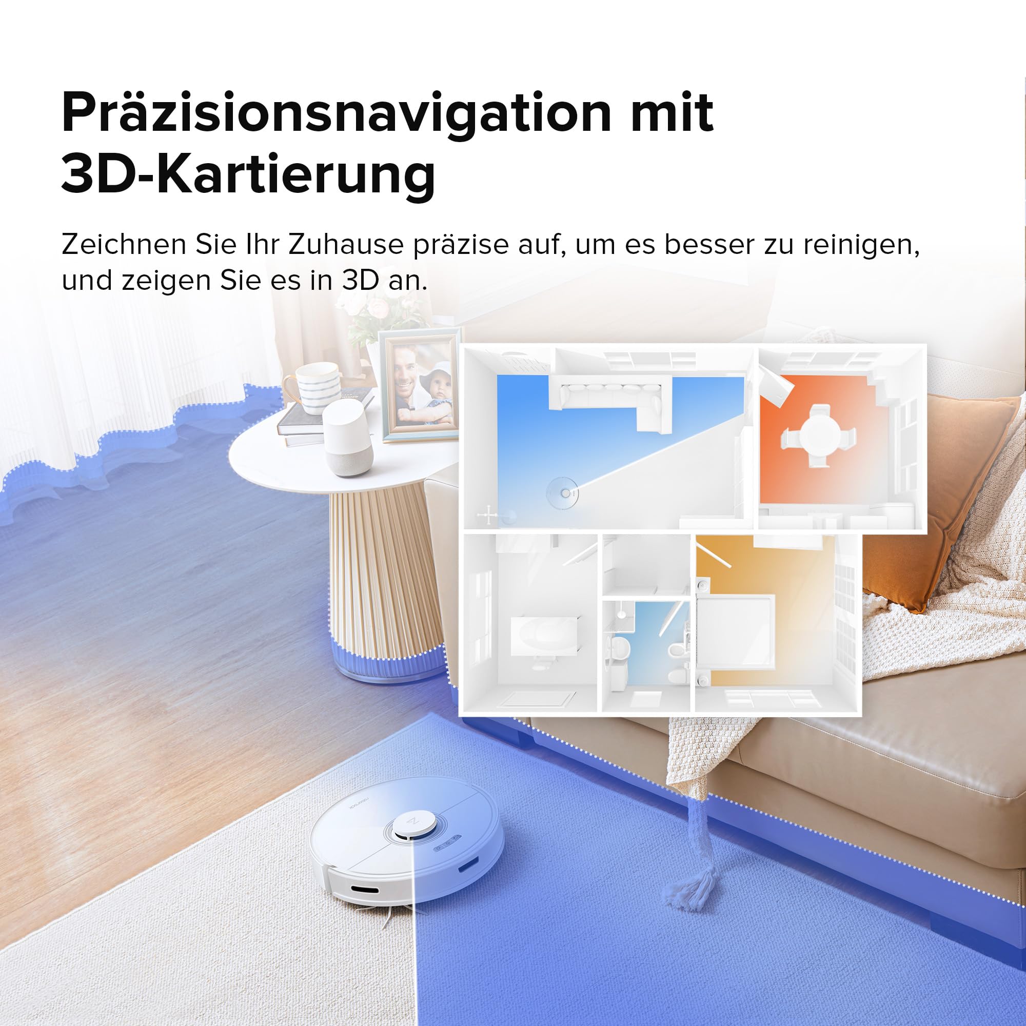Roborock Q7 Max Saugroboter mit Vollgummibürste, 4200Pa Saugkraft, PreciSense-LiDAR-Navigation & 3D Mapping, Teppiche, Tierhaare, App/Alexa (Weiß) (Generalüberholt)