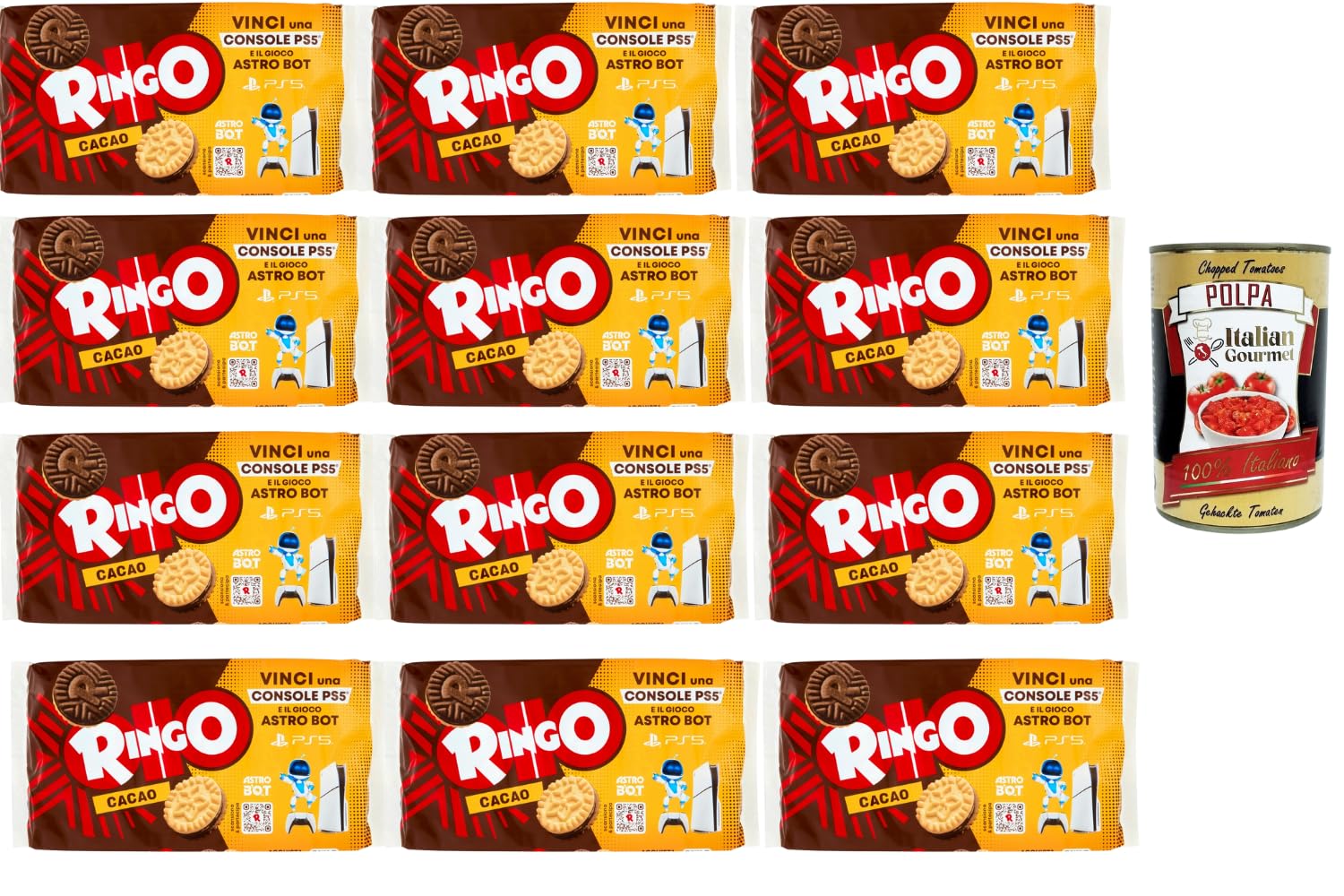 Italian Gourmet – Ringo Cacao Biscuits Sandwich au Cacao, Lot de 12 x 330 g, Biscuits fourrés crème, Goûter & Snack, Format familial, Idéal petit-déjeuner/pause café + Italian Gourmet Polpa