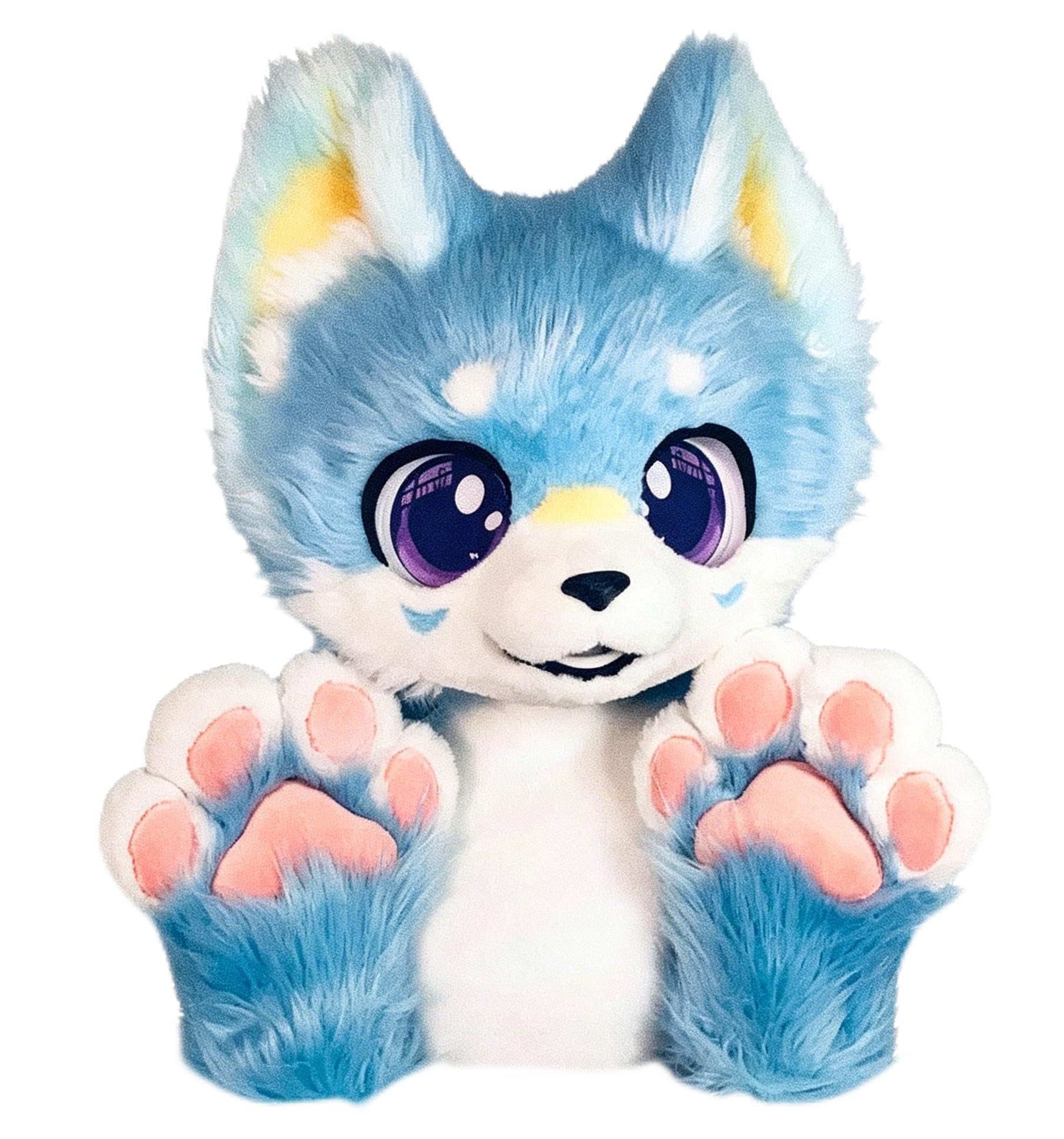 Zestaw maski na głowę Husky Fursuit i pluszowych rękawiczek, zwierzęce przebranie na karnawał na Halloween Comic Con