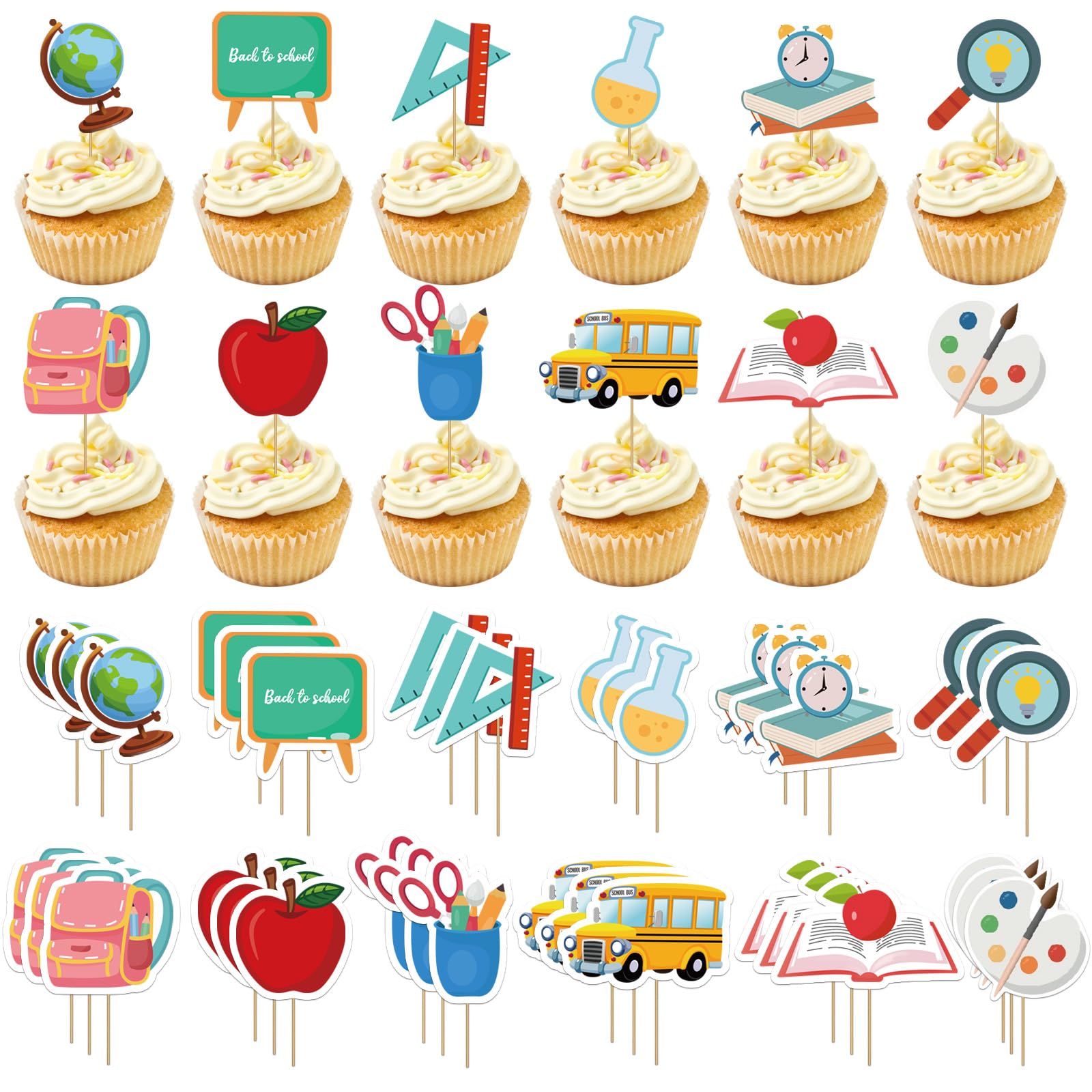 CANIPHA 36Pcs Back to School Cupcake Toppers, Creative & Easy to Operate Decorations, School Safe, Ideal for Opening Ceremony & Teacher Appreciation