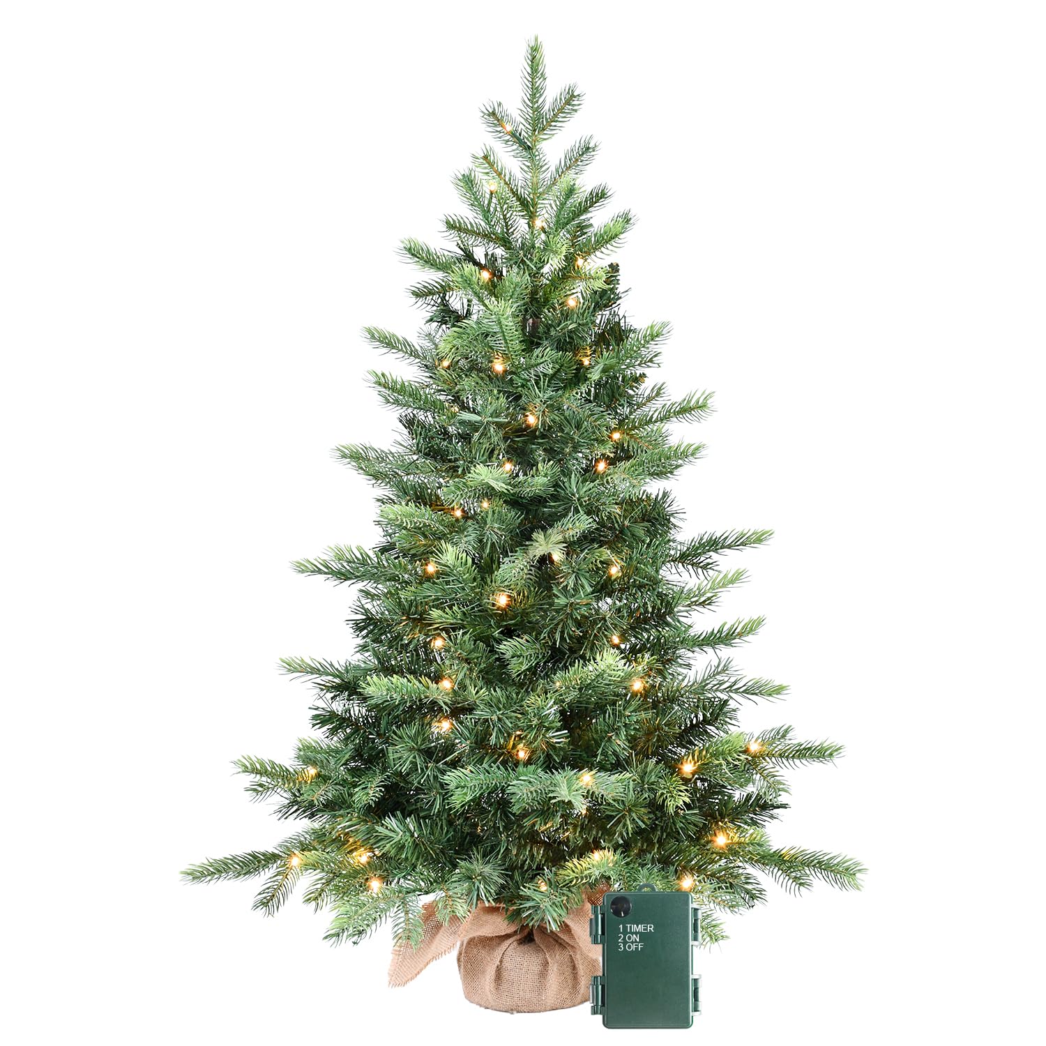Liguanow 3ft Pre-lit Mini Christmas Tree Artificial Nordic Spruce Small Table Top Christmas Tree with 70 LED Lights 315 PE & PVC Mixed Branches Tips Burlap Wrapped Base Xmas Tree for Home Office Decor