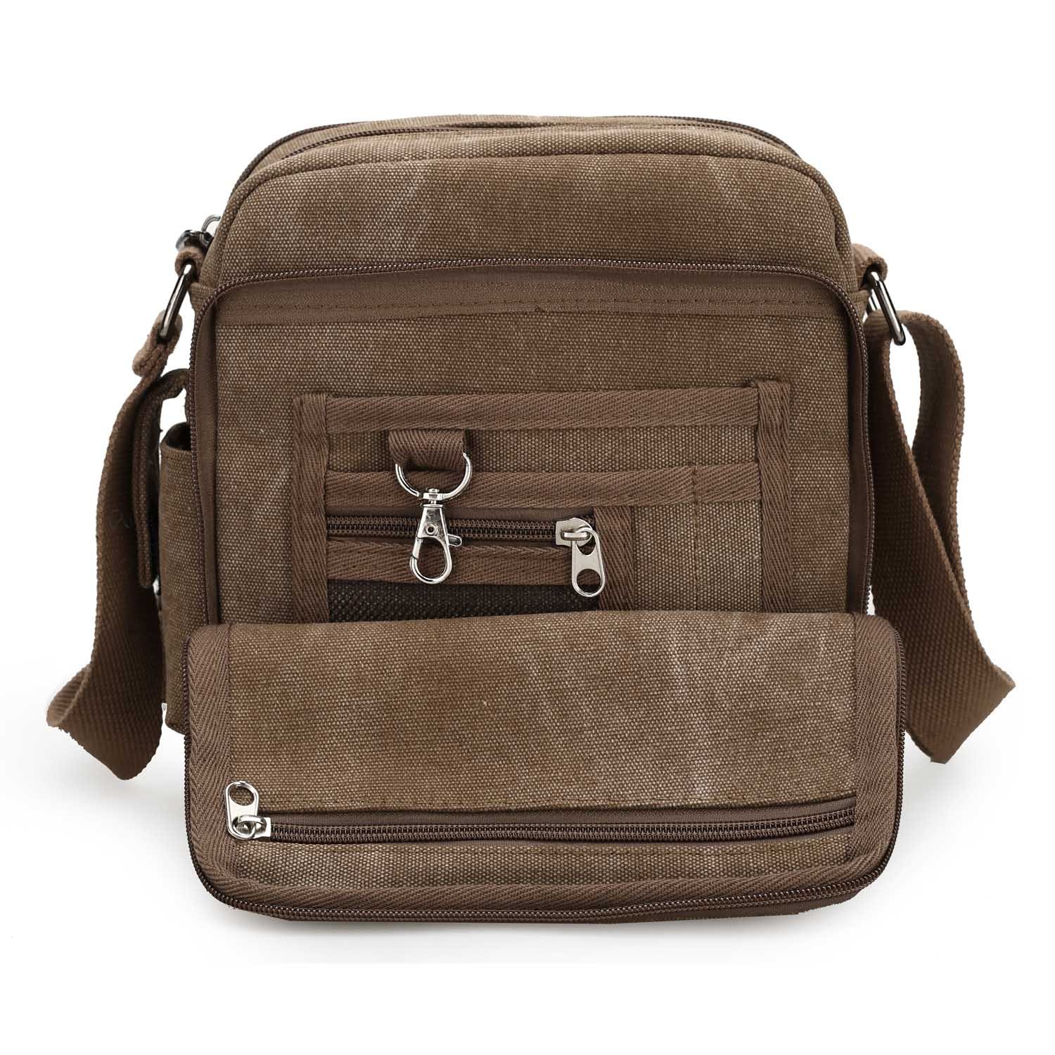 Sac bandoulière Homme Sac Besace Vintage Petit Porté épaule Sac en Toile Sacoche de Voyage pour école Université Cours Travail Sport Bourse Rétro Pochette Messager
