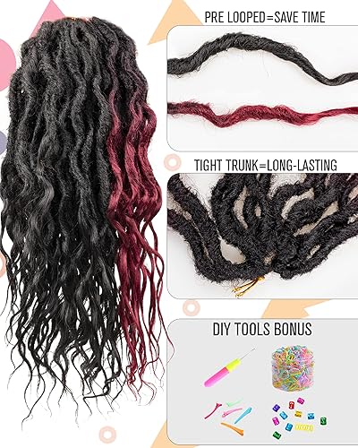 Miniatura 3 de Paquete combinado de 6 paquetes de 6 colores mixtos, pelo sintético de ganchillo Goddess para mujeres negras (5 paquetes 1B+ 1 paquete T1BBUG), 72