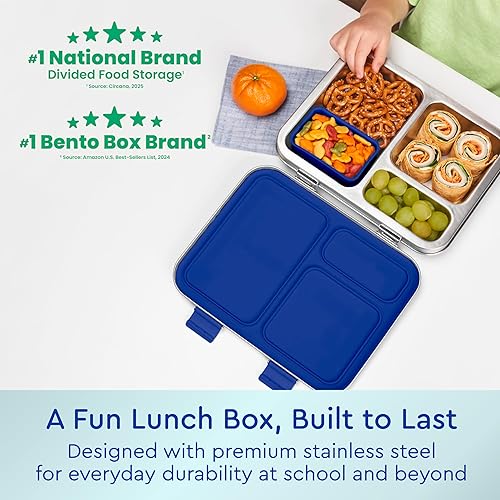 Miniatura 2 de Bentgo Lonchera de acero inoxidable para niños, resistente a las fugas, 3 compartimentos con recipiente de silicona adicional, duradera, ecológica,