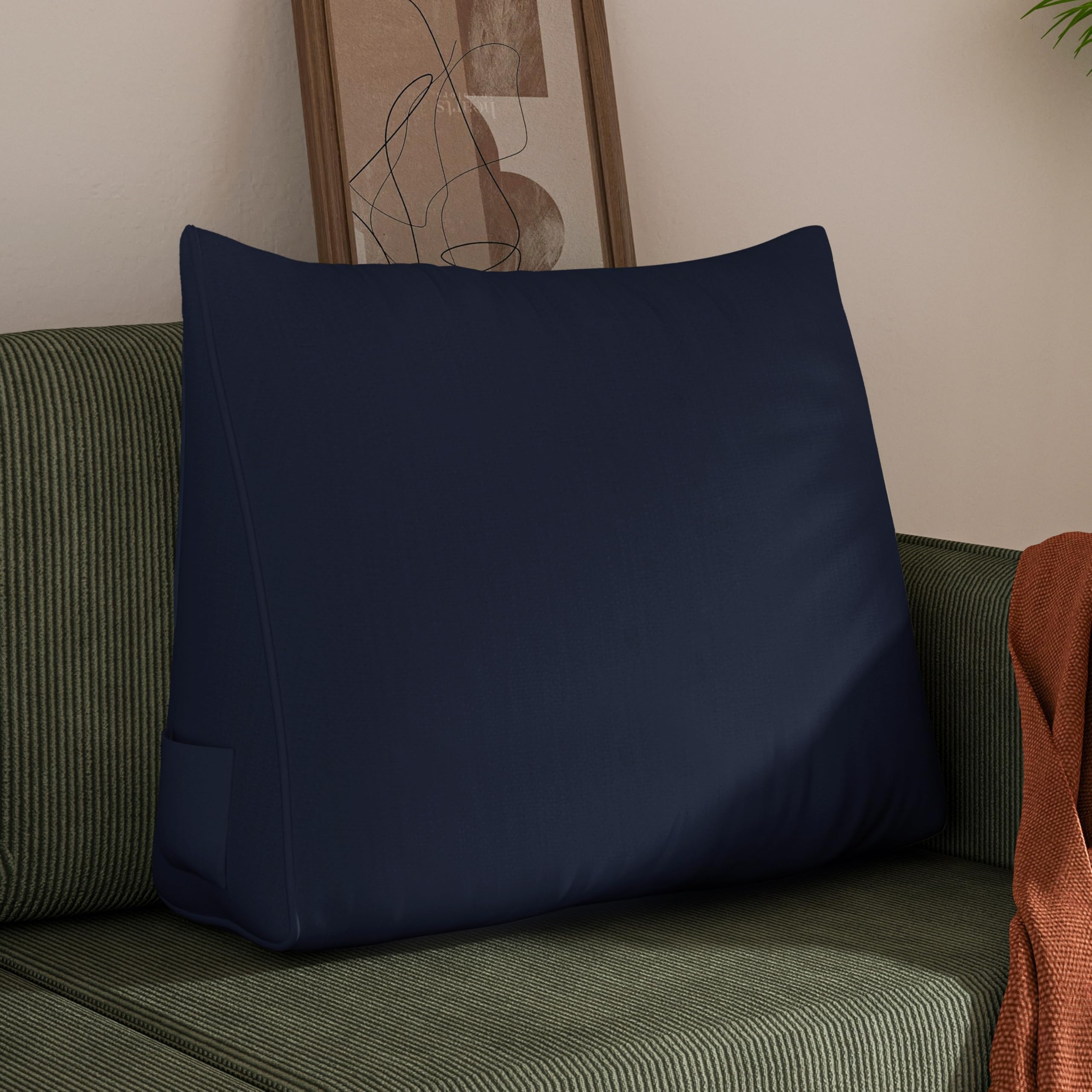 WOWMAX Back Pillow for Bed Sitting up-Bed Wedge Pillow Back Support Pillows for Bed &amp; Sofa Couch, 85% Linen 15% Cotton Blend, Deep Blue