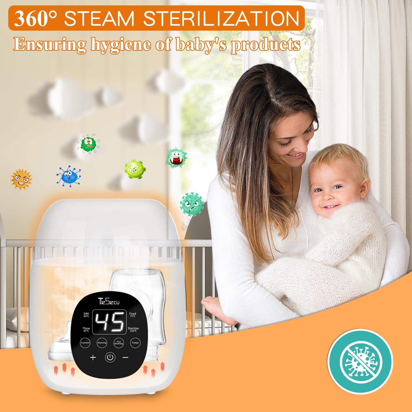 Flaschenwärmer Baby Fläschchenwärmer für 2 Flaschen Flaschenwarmer für Milch und Babynahrung, Baby Bottle Warmer 8 in 1 Fast Babynahrungsheizung & Abtauung, BPA-freier Babykostwärmer (EU)