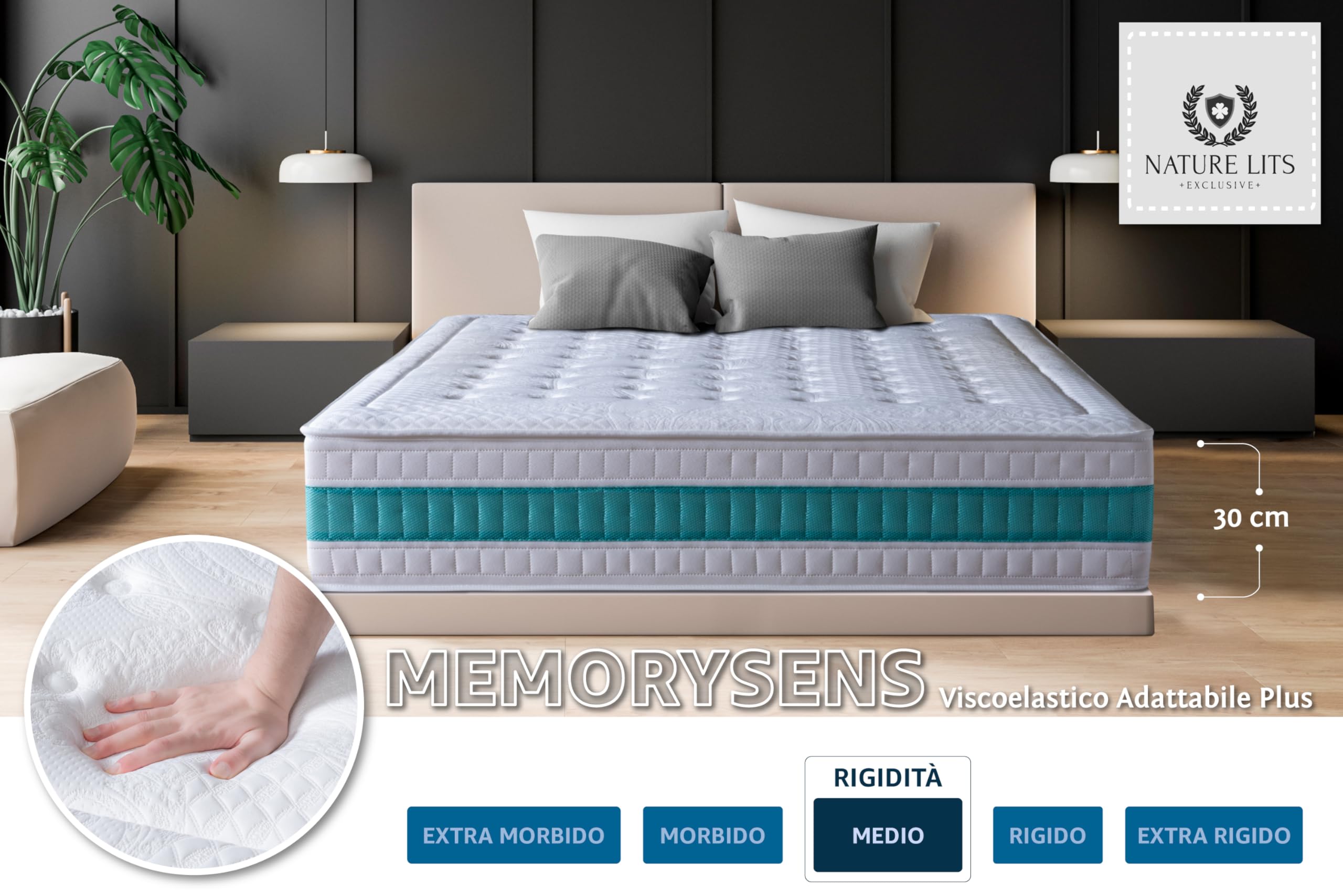 Materassi 160x190 Compattezza Media. Alto Comfort. Doppio Inverno/Estate. Antiacaro, Igienico e Traspirante. Molle Insaccate Visco. Serene Hybrid Altezza 30 cm