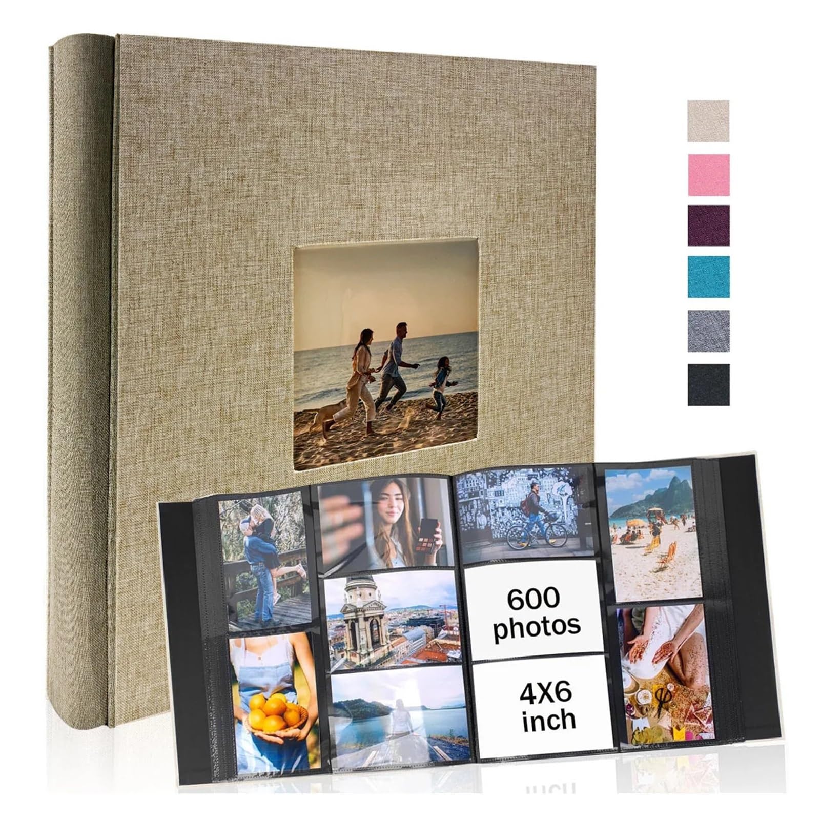 Album fotografico tascabile in lino 4x6-600 con tasche orizzontali e verticali(Pink-600 sheets)
