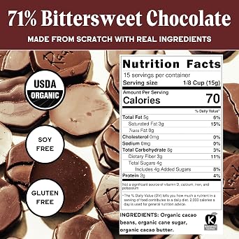 Raaka Organic Baking Chocolate - 71% Cacao Bittersweet Dark Chocolate - Allergen Friendly, Dairy Free, Nut Free, Kosher, Vegan Baking Chips - One 8oz Resealable Bag