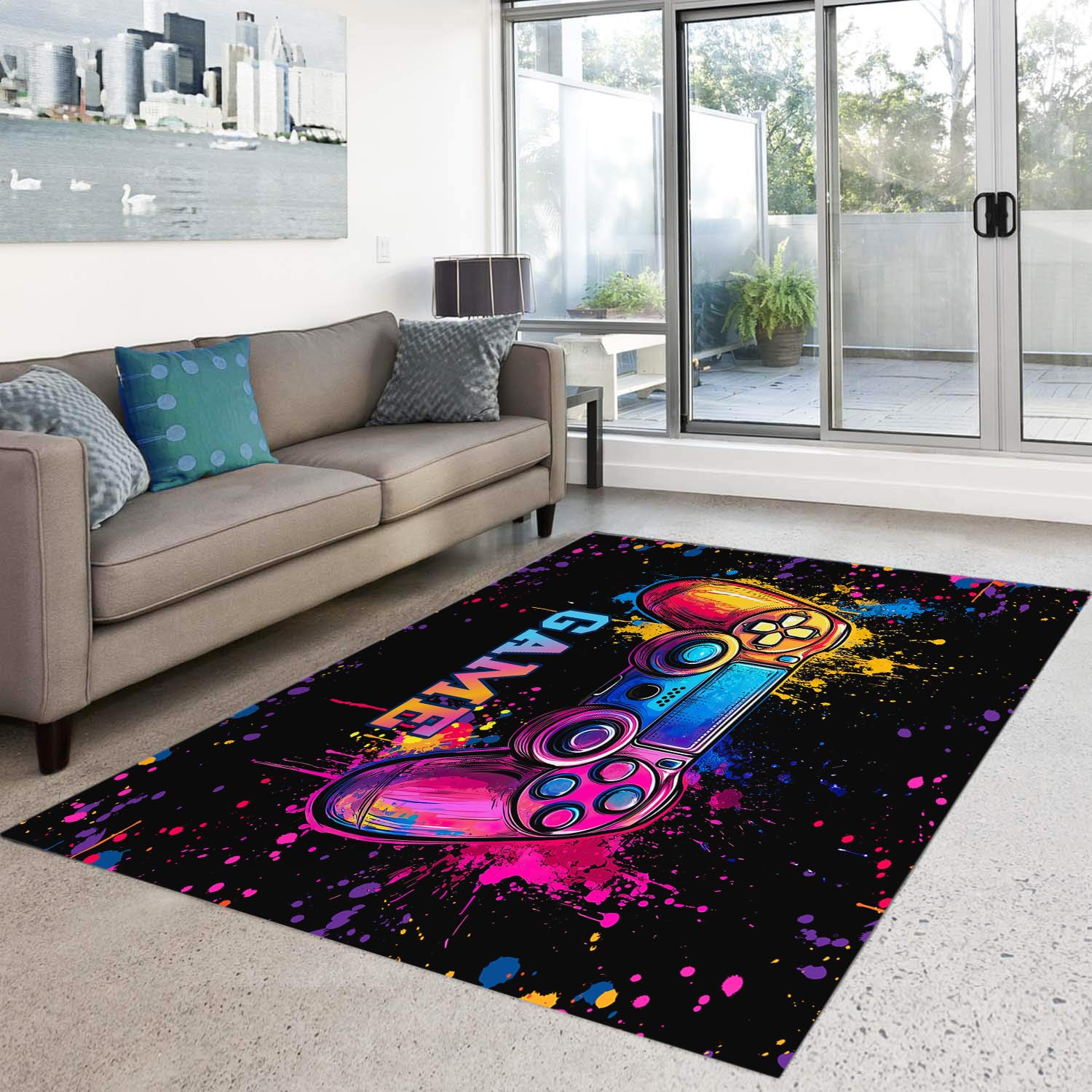 HOSIMA Tapis de sol doux antidérapant pour manette de jeu, à poils courts, moelleux, lavable (manette de jeu 120 x 160 cm)