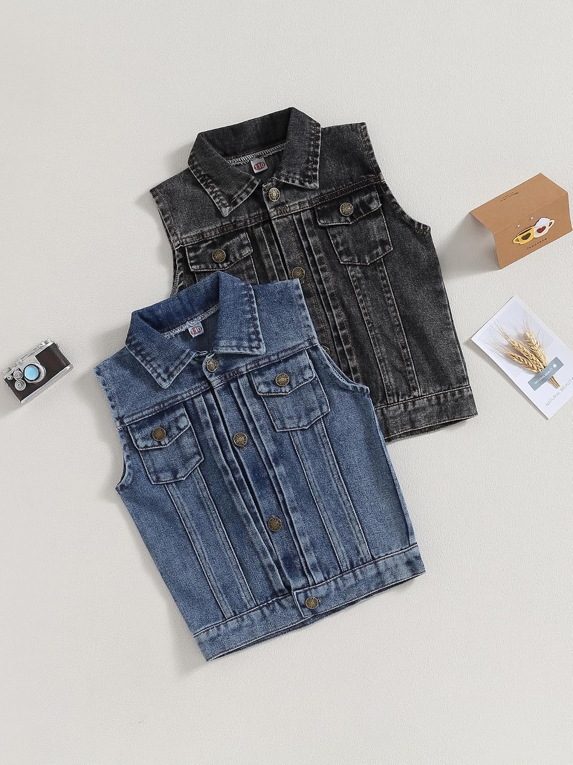 Boys Sleeveless Denim Jacket Girls Jean Vest Kids Turn Down Collar Button Closure Trendy Outwear
