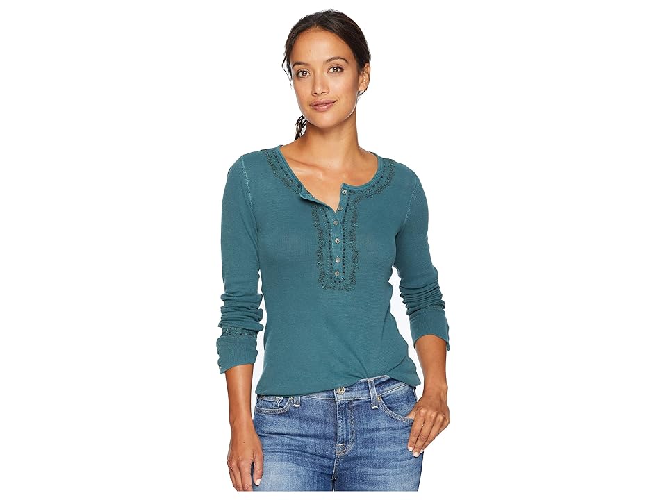 

Lucky Brand Novelty Henley Shirt (Jade) Women's Clothing