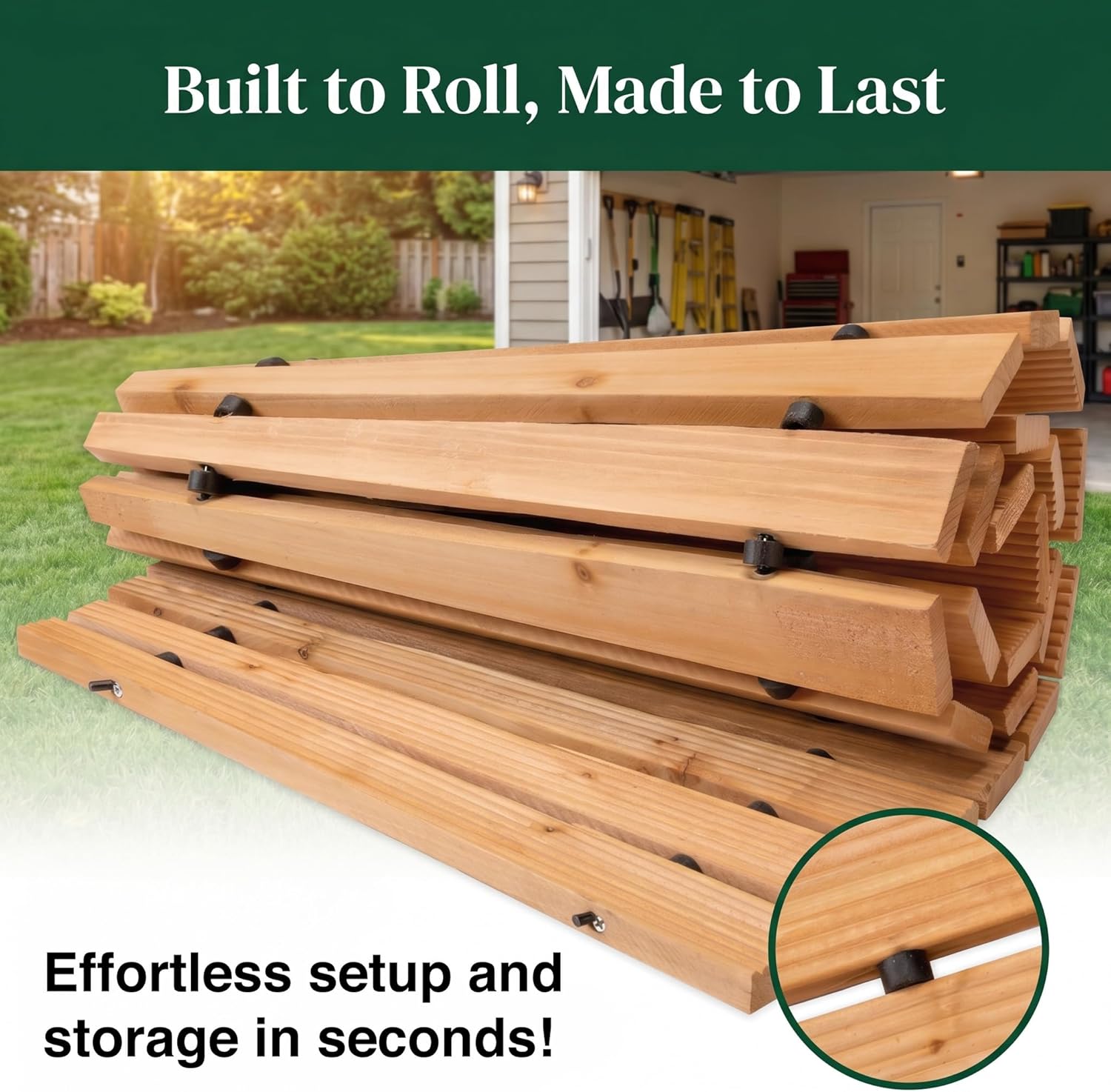 Plow & Hearth 4' Curved Outdoor Wooden Pathway | 17" Wide Rollout Outdoor Garden Walkway | Weather-Resistant Hardwood Cedar Board Walkway Landscape Edging | Decorative Lawn Patio Wedding Party