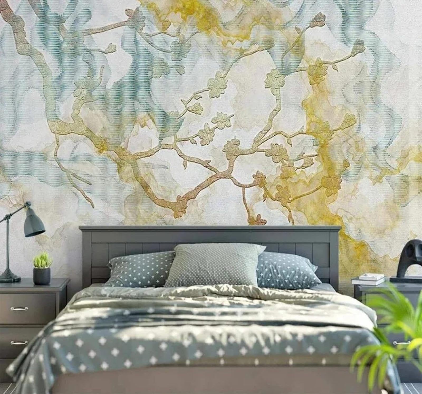 Xlming 400Cm×280Cm(B×H) Retro Abstract Ink Wash Flowers Branches 3D Wallpaper Luxury Home Dining Decor Paste Sofa Living Room The Wall For Bedroom Mural-400Cm×280Cm