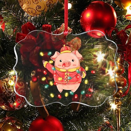 Miniatura 4 de Cerdo de bola de Navidad de acrílico con cadena de luces de Navidad adorno de Navidad de acrílico transparente regalos para niños amantes de los
