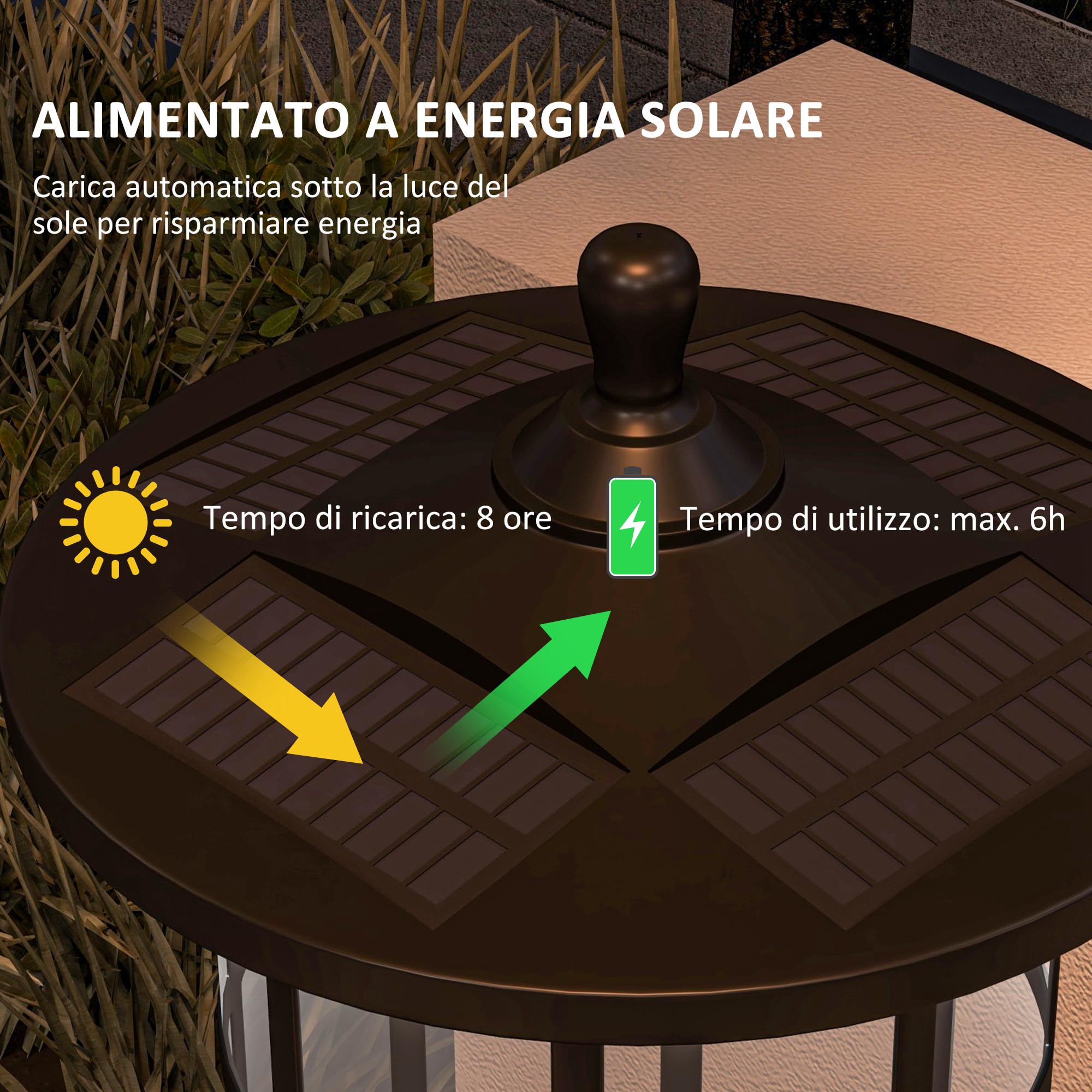 Outsunny Lampione Solare da Giardino Alto 184cm, Lampioncino da Esterno LED Grado di Protezione IP44, Nero