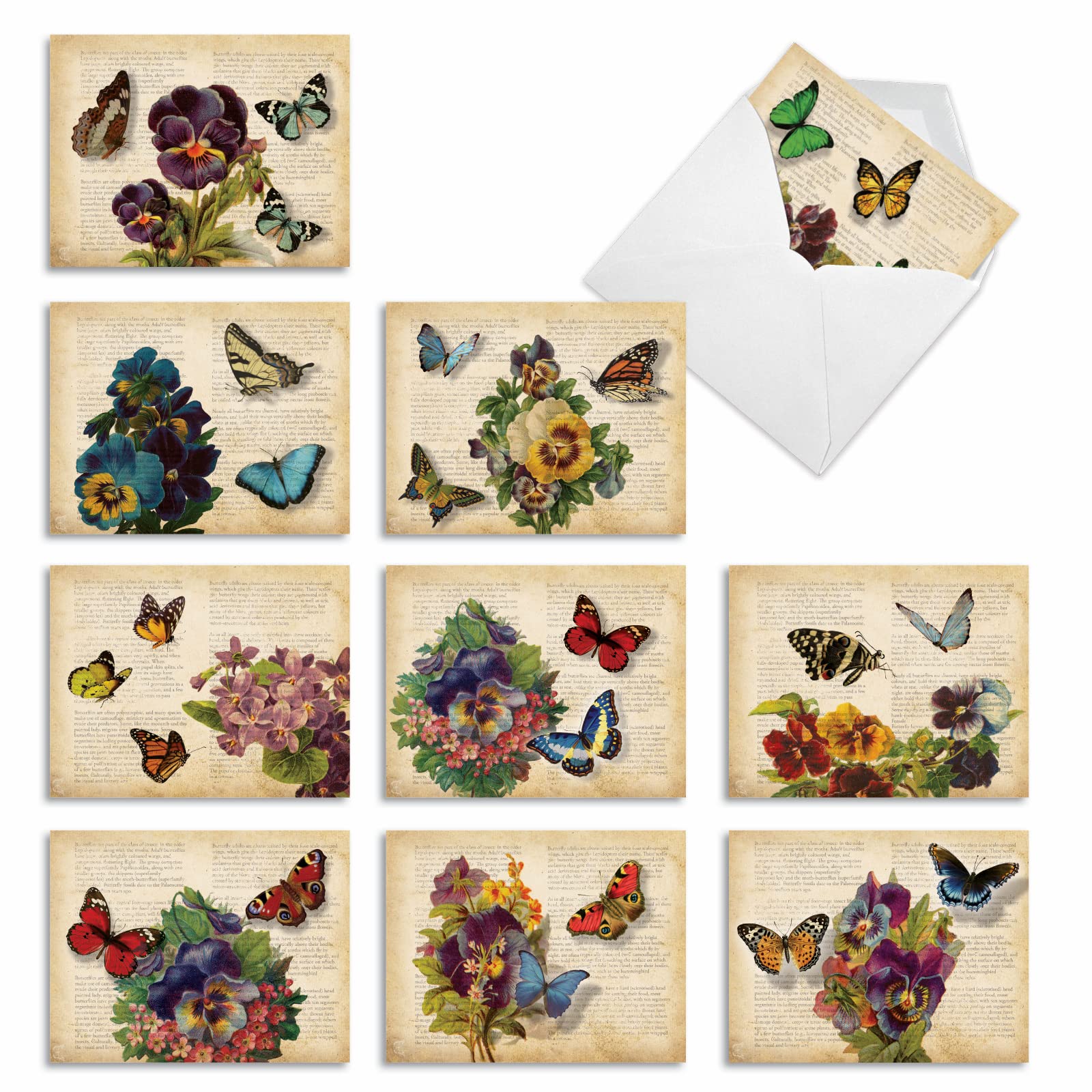 The Best Card Company - 10 Boxed Note Cards with Flowers - Blank Assorted Floral Notecards Bulk (4 x 5.12 Inch) - Fluttering Words M6477OCB