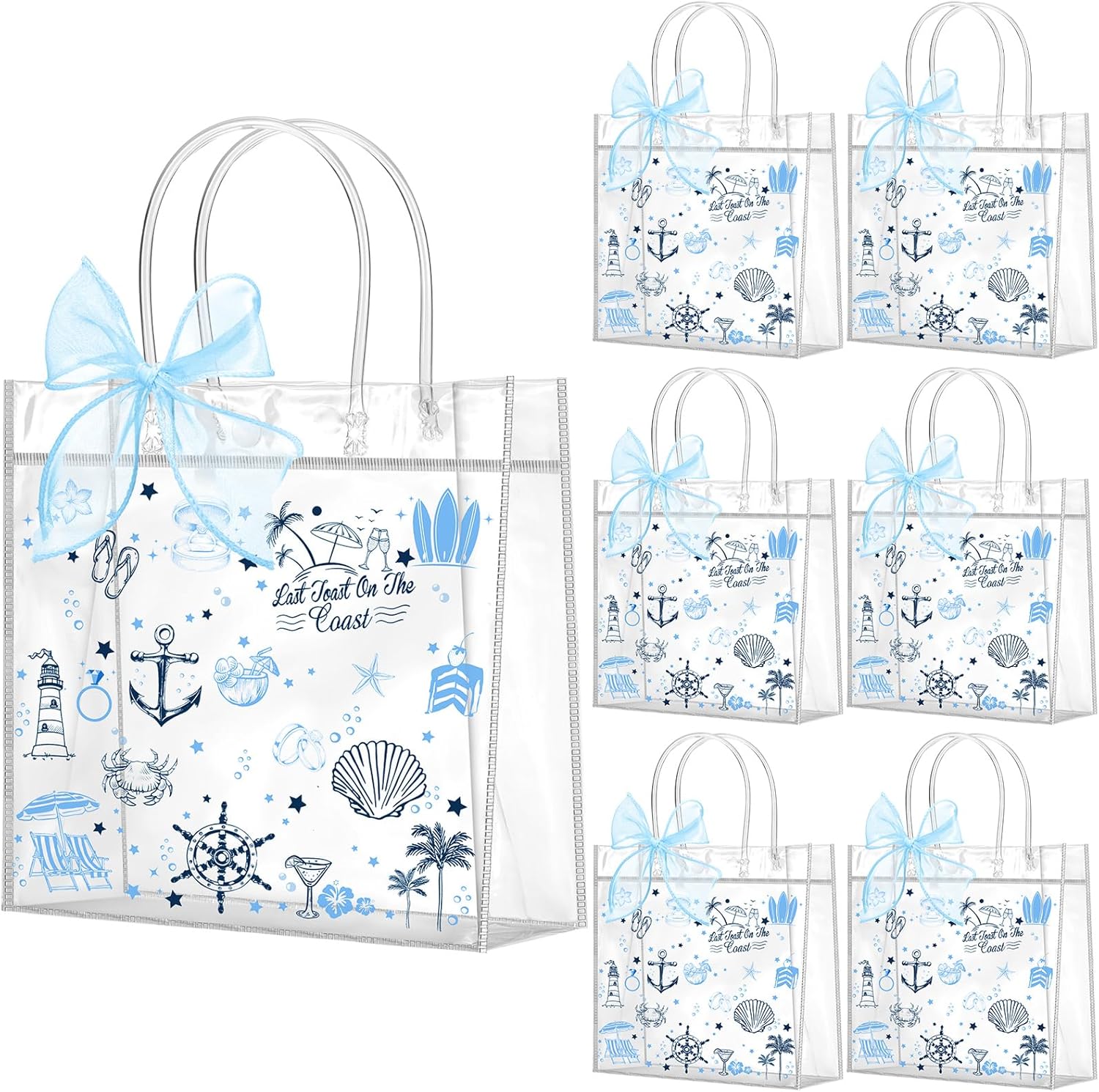 Weysat 24 Pcs Last Toast on the Coast Bachelorette Party Clear Gift Bags with Handles Ribbon Party Decorations Beach Bachelorette Party Supplies for Bride Bridesmaid Gifts Beach Party Wedding