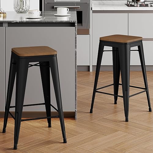 Miniatura 16 de Alunaune Juego de 4 taburetes de bar de metal de 24 pulgadas, taburetes de bar apilables de altura de mostrador, sillas de bar de cocina Mate