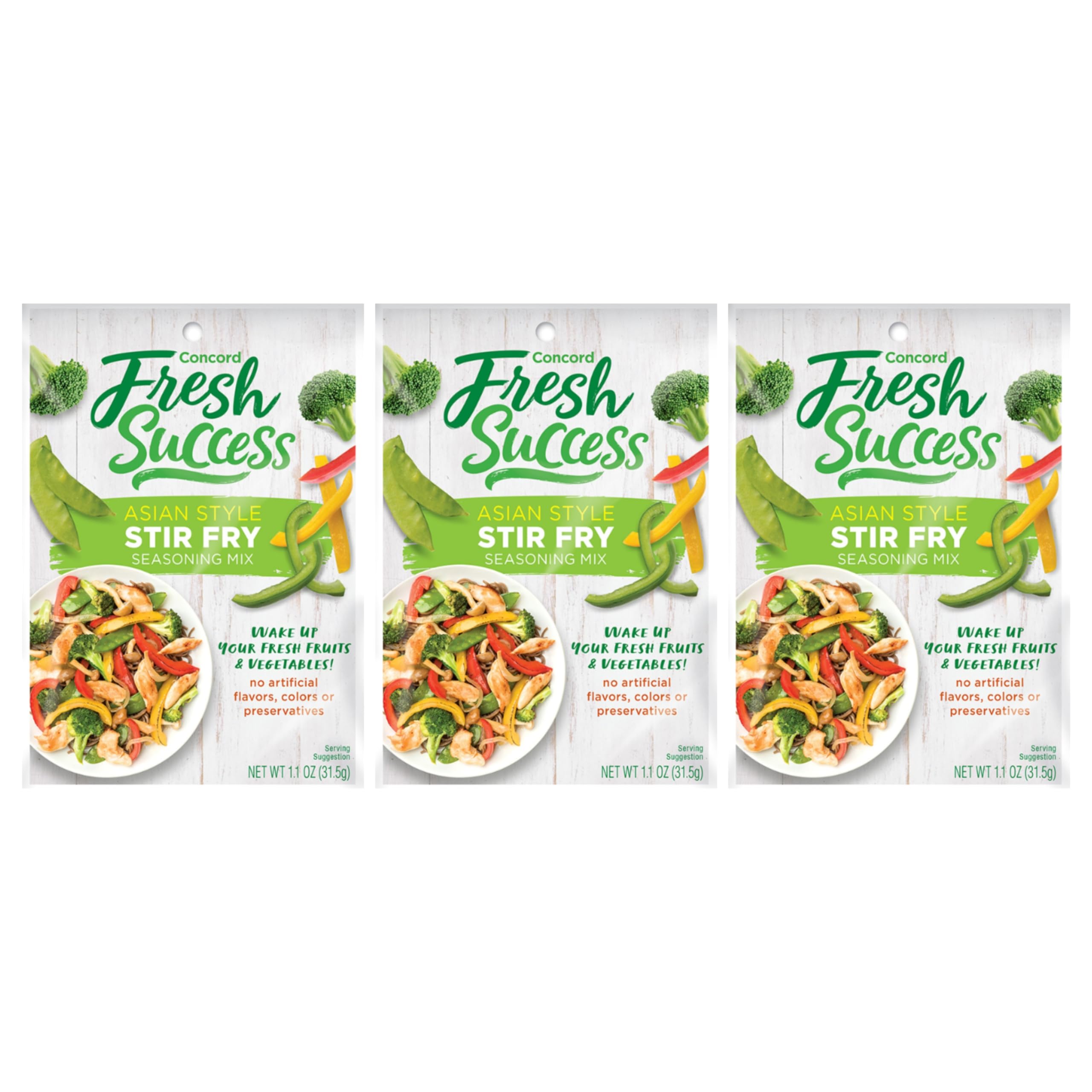Concord Foods Asian Style Stir Fry Seasoning Mix - Quick & Easy Flavorful Stir Fry for Meat & Mixed Vegetables - Enhance Your Meals with Exotic Spices & Natural Flavors - 1.1 oz pouch (Pack of 3)