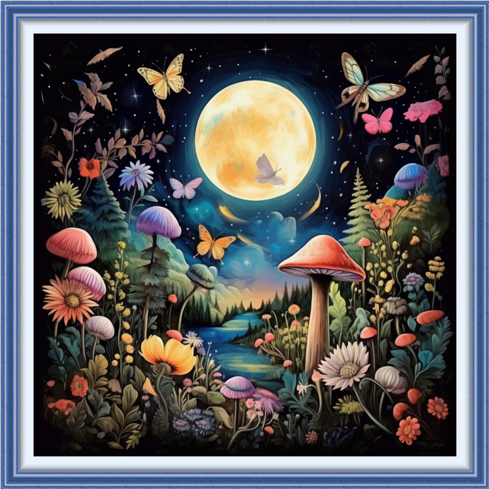 Joyhoor Cross Stitch Kits for Beginners Stamped Cross-Stitch Supplies Needlework preprint Embroidery Kits for Adults DIY Needlepoint Kits Embroidery Patterns 11CT-Mushroom Moon 18.x18 inch