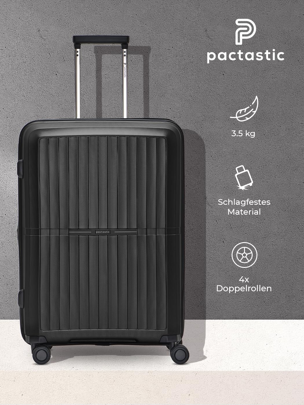 Pactastic Ultraleicht Hartschalen Check-in Koffer | Mittelgroßer Trolley 45 x 26 x 67 cm | von 71 auf 80 Liter erweiterbar nur 3,5 kg, Polypropylen | 4 Doppelrollen & TSA (Collection 01+)