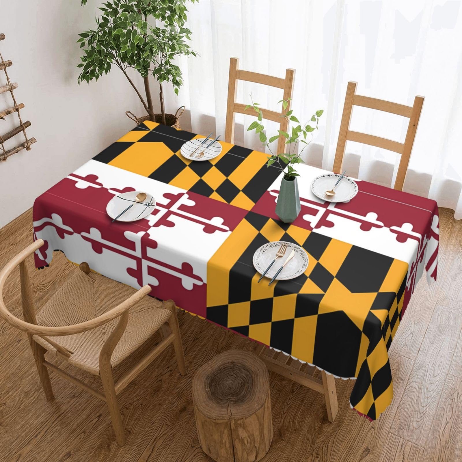 HLSBSSL Flag of Maryland Patterned square lace tablecloth, wrinkle-resistant and durable, suitable for dining tables, parties, etc.