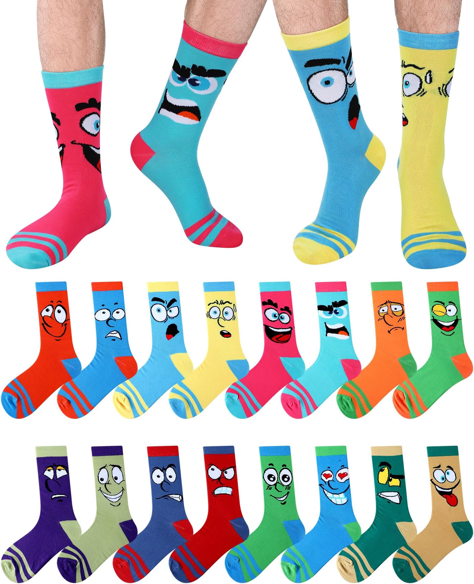 8 Pairs Funny Emotion Crew Socks for Men Mismatch Crew Dress Socks Novelty Different Fun Designs Colors Socks Holidays Gifts for Men Dad Grandpa