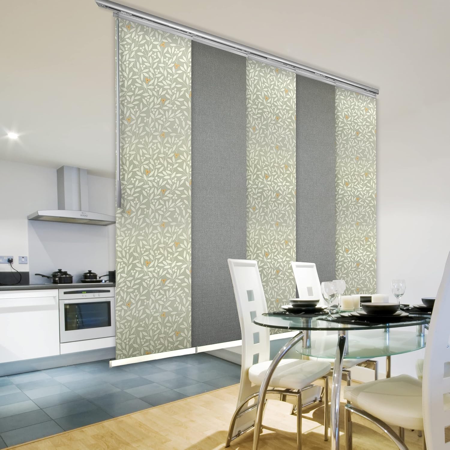5-Panel Single Rail Panel Track Extendable 58"-110" W x 94" H, Panel Width 23.5", Eloise, Daphne