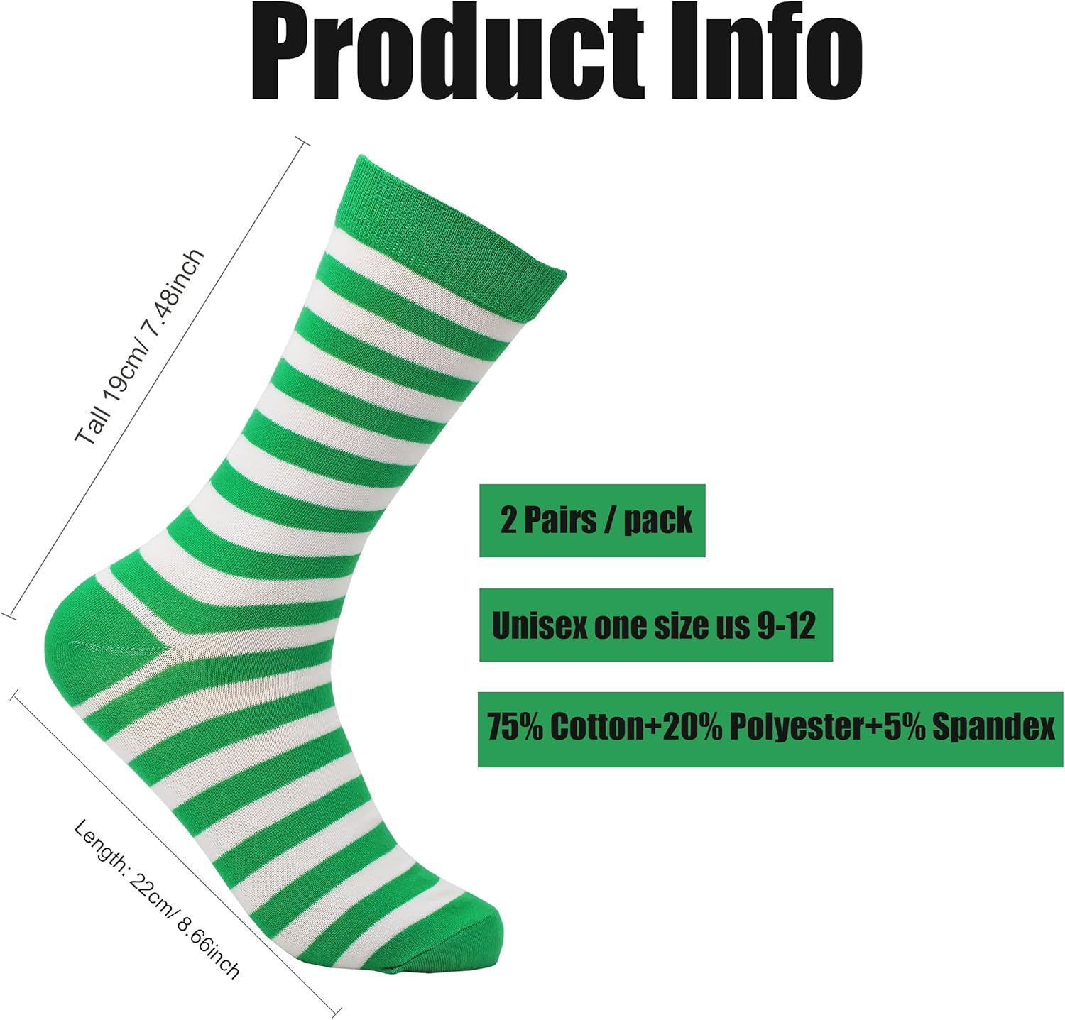 2 Pairs St. Patricks Day Socks Fun Irish Green Stripe Shamrock Dress Socks Women Men's Novelty Socks - Image 2