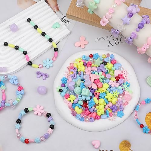 Miniatura 5 de Surtido de cuentas acrílicas para hacer pulseras, lazo de flores, mariposa, caramelo, estrella, corazón, chicle, lindas cuentas para hacer joyas