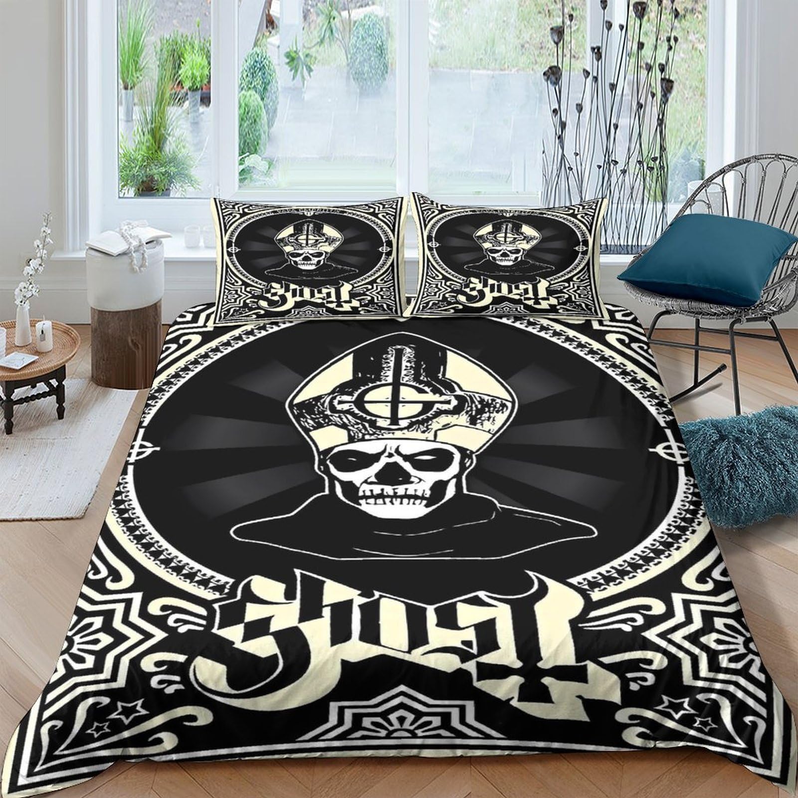 Ctjqhvkz Style-8 3D Printed Skull Gothic Fitted Sheet Microfiber Soft Black Artistic Bed Cover For Bedroom Dorm Mattress Decor Single（135X200cm）