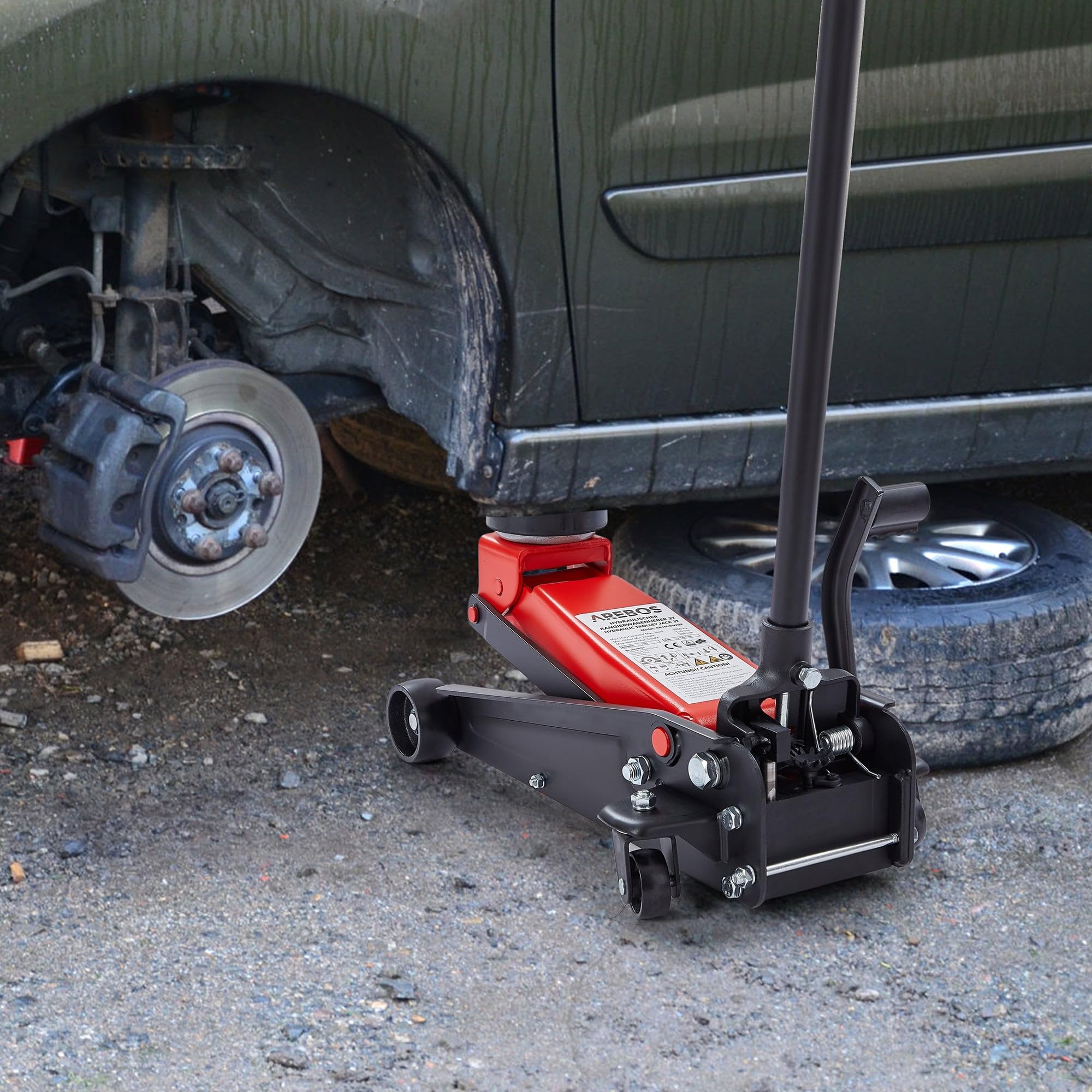 Arebos Gato Hidráulico 3T con Pedal + 2 Soportes | Capacidad 3 Ton | Gato para Taller y Aficiones | Elevador Seguro para Automóviles y Turismos